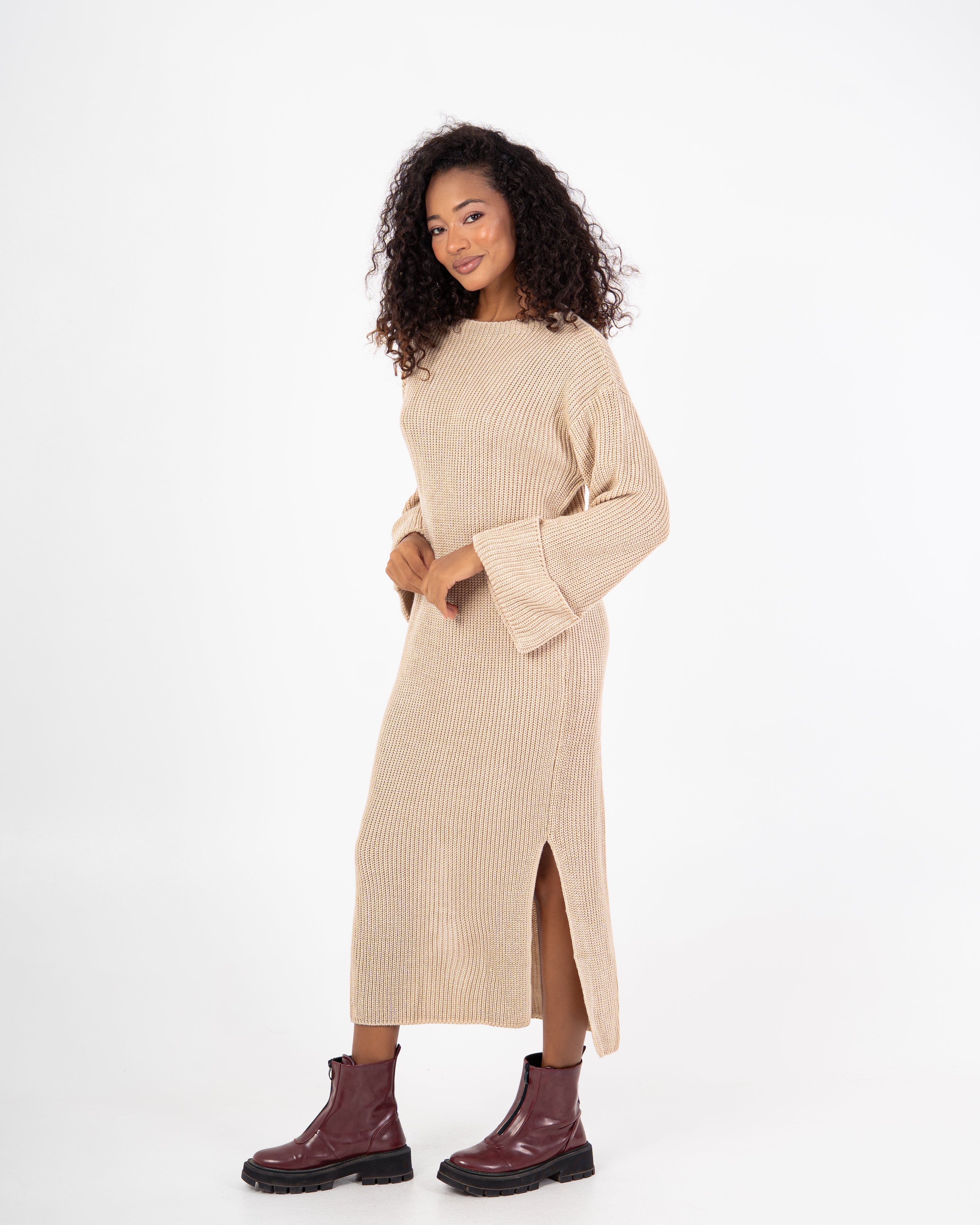 Knitwear Dress – Plain With Folded Sleeves