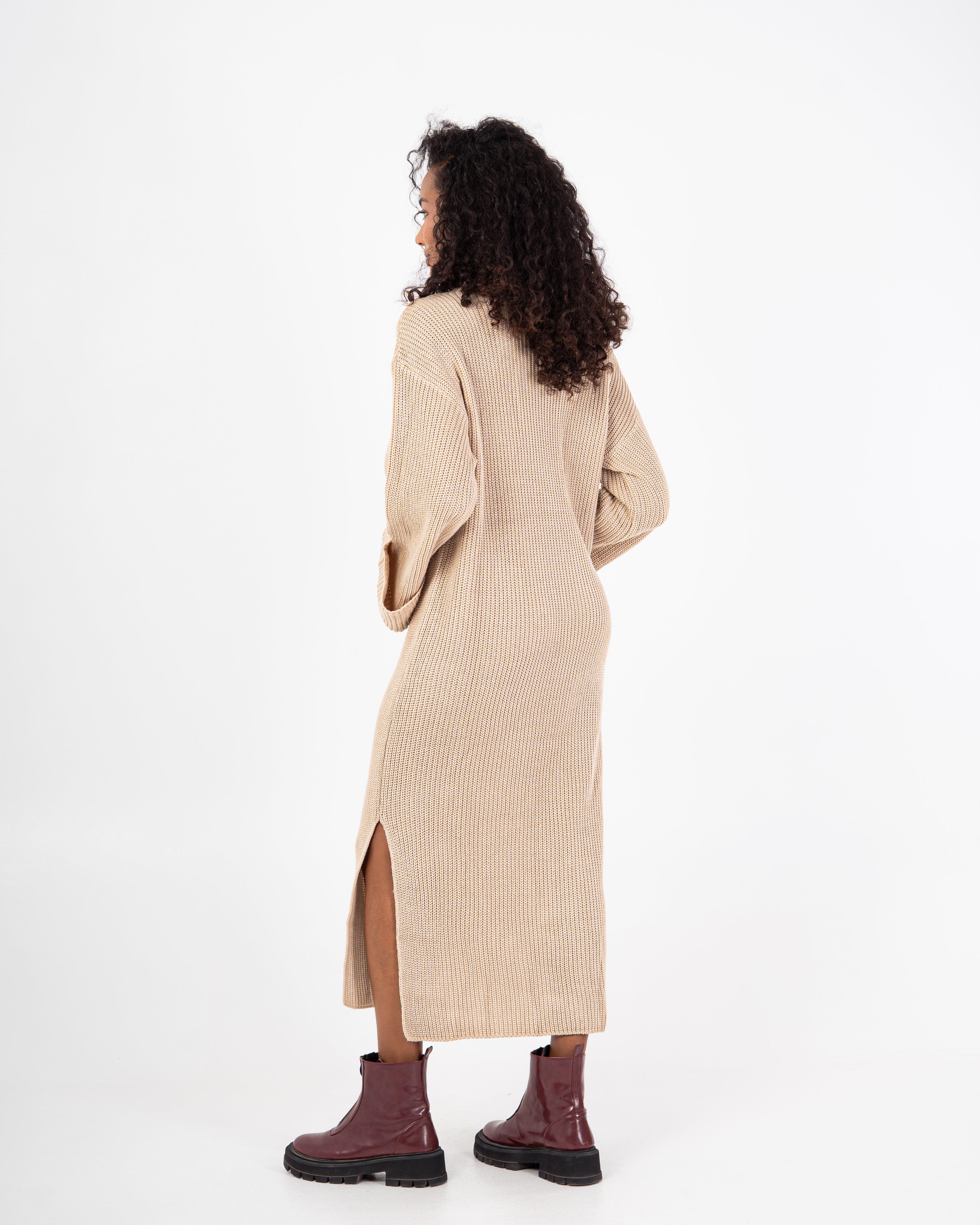 Knitwear Dress – Plain With Folded Sleeves