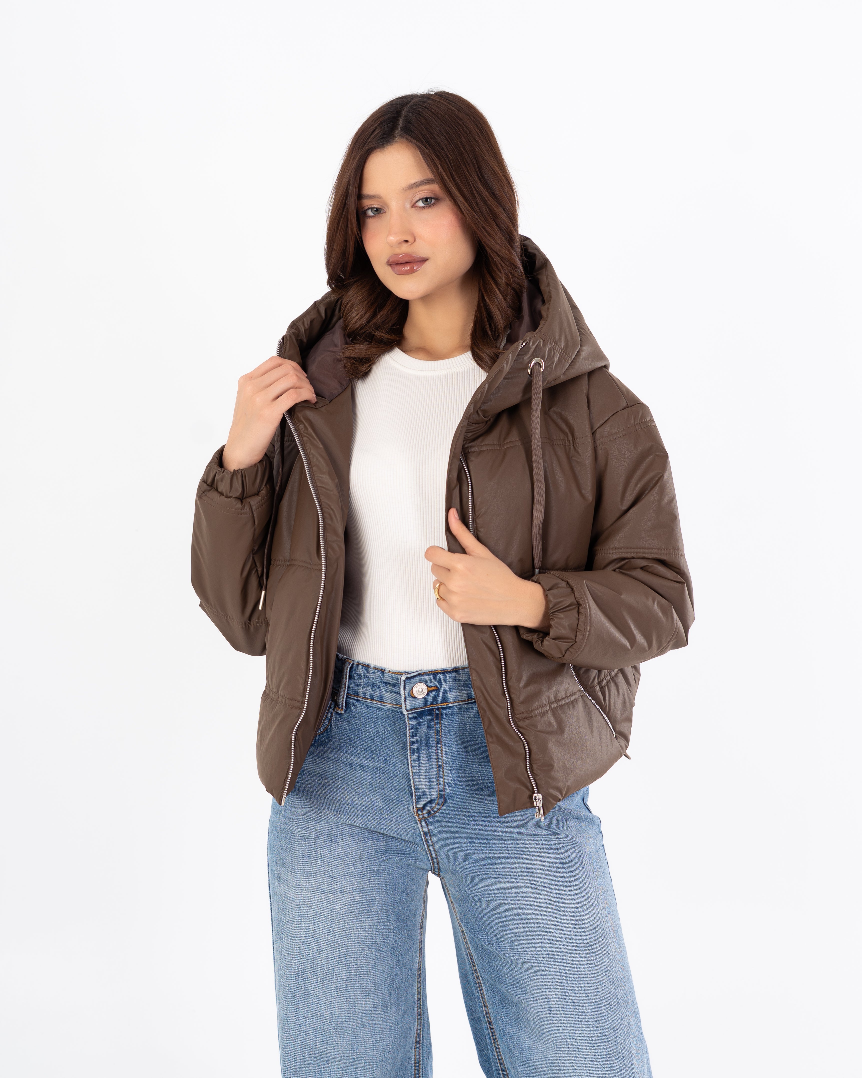 Short Leather Jacket – Hooded (Zipper Pocket)