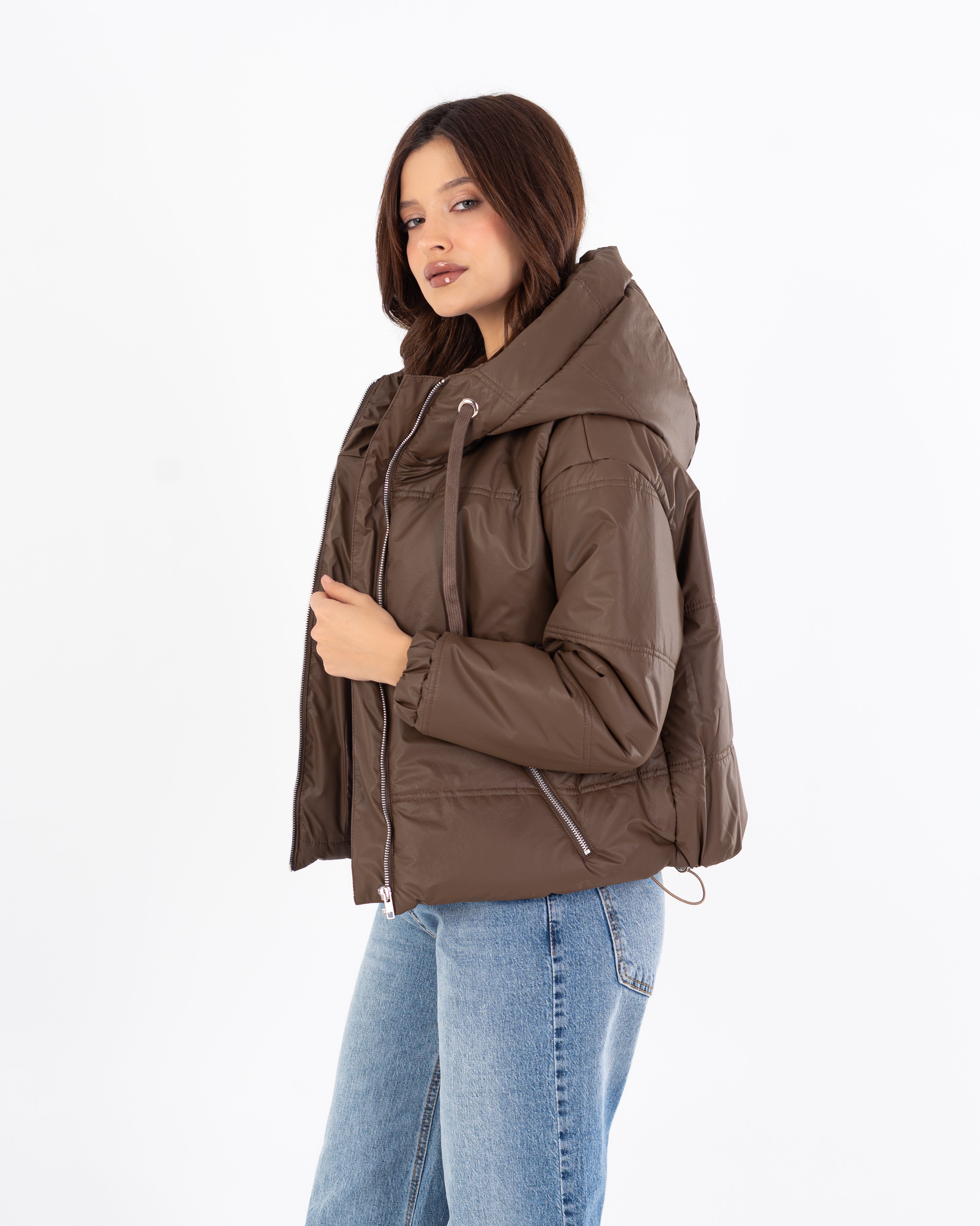 Short Leather Jacket – Hooded (Zipper Pocket)