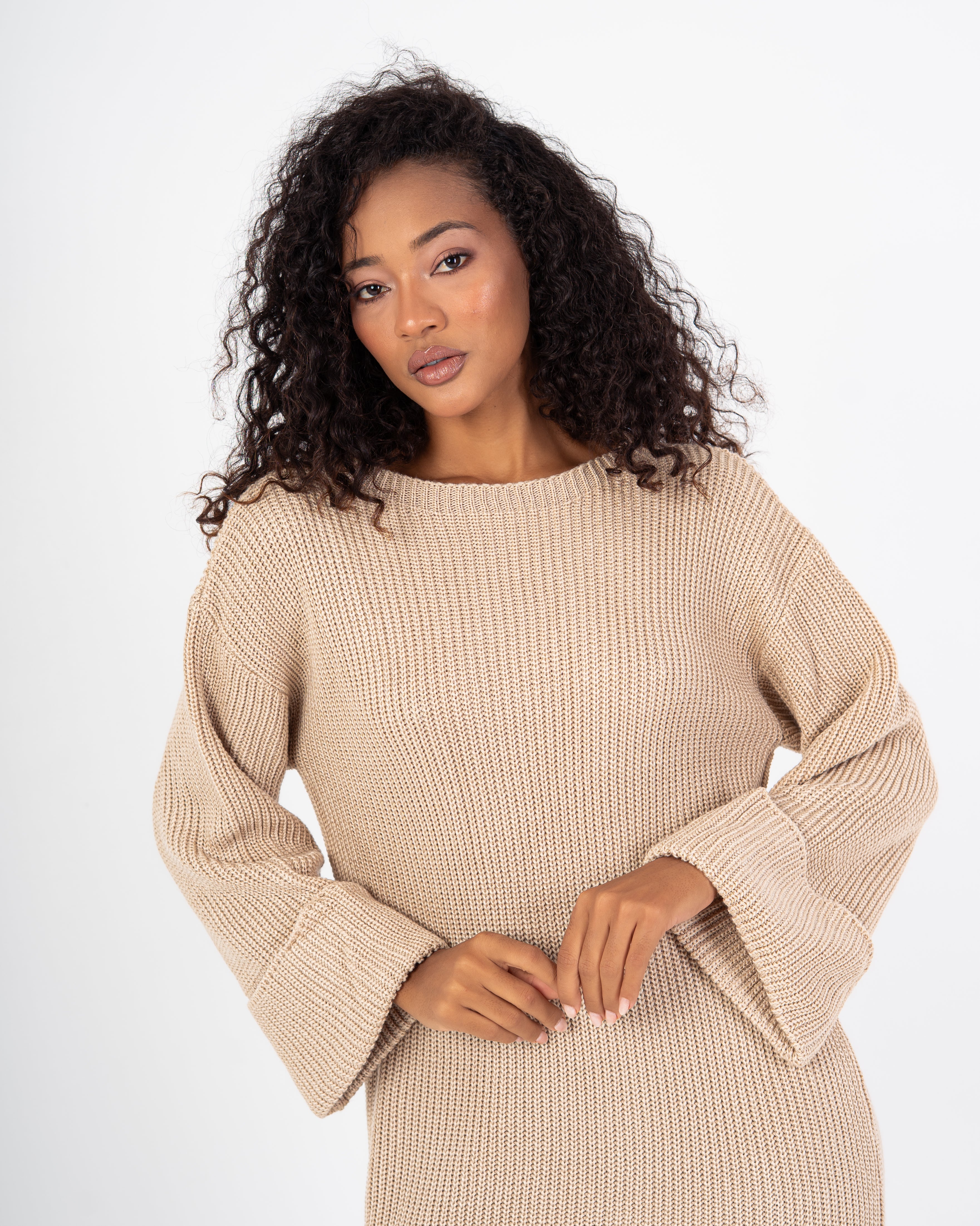 Knitwear Dress – Plain With Folded Sleeves