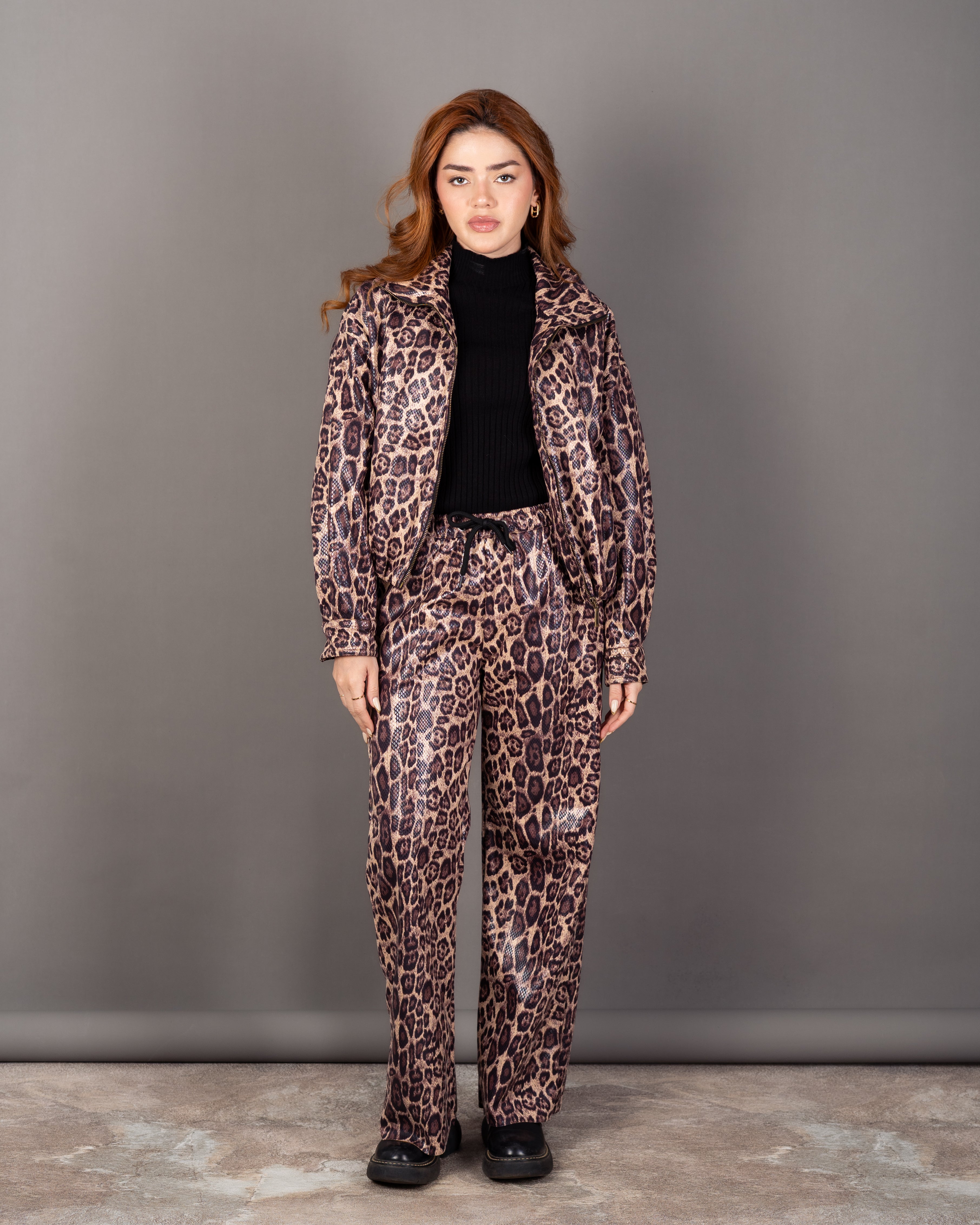 Tiger Print Zip-Up Jacket - With Elastic Waist