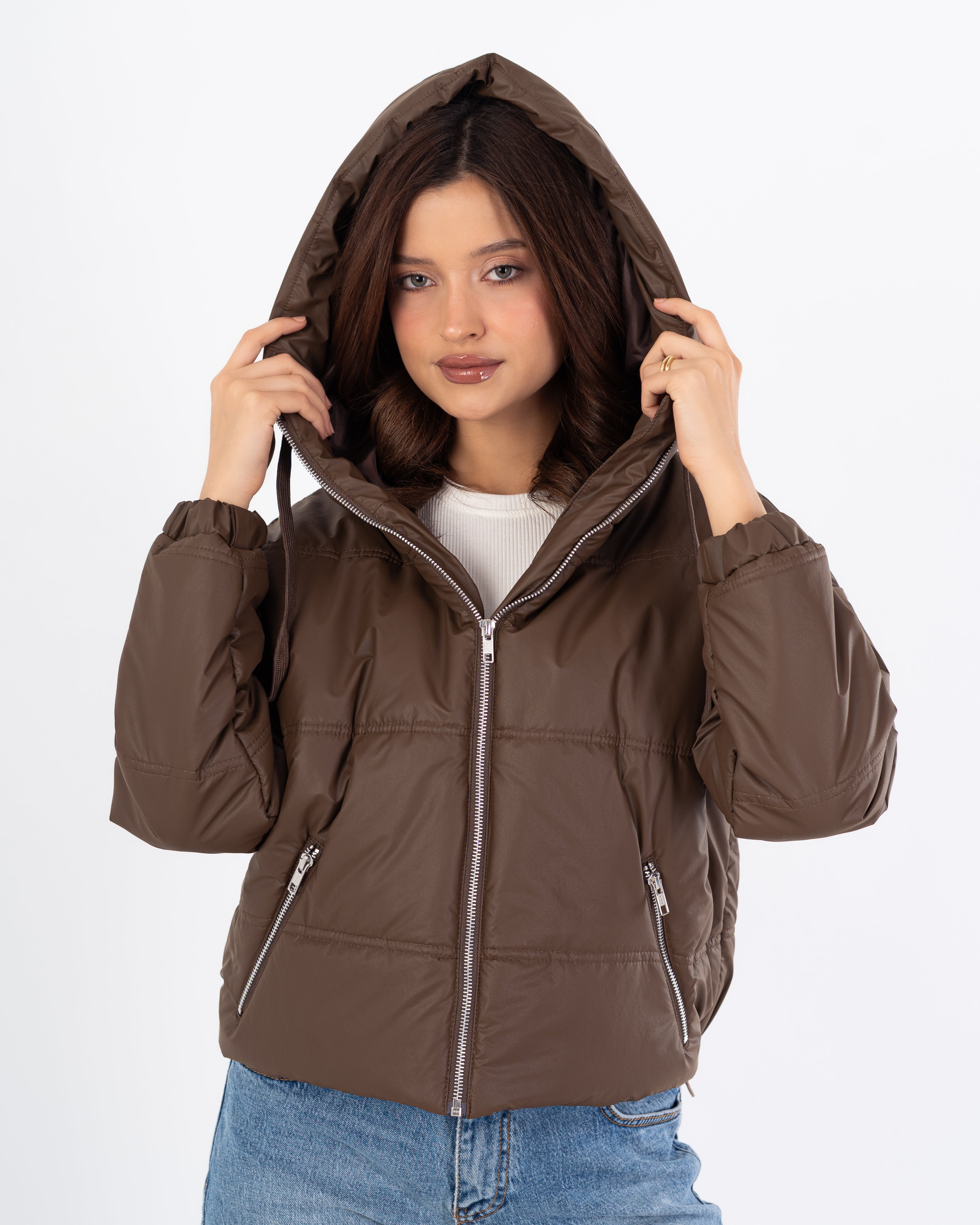 Short Leather Jacket – Hooded (Zipper Pocket)