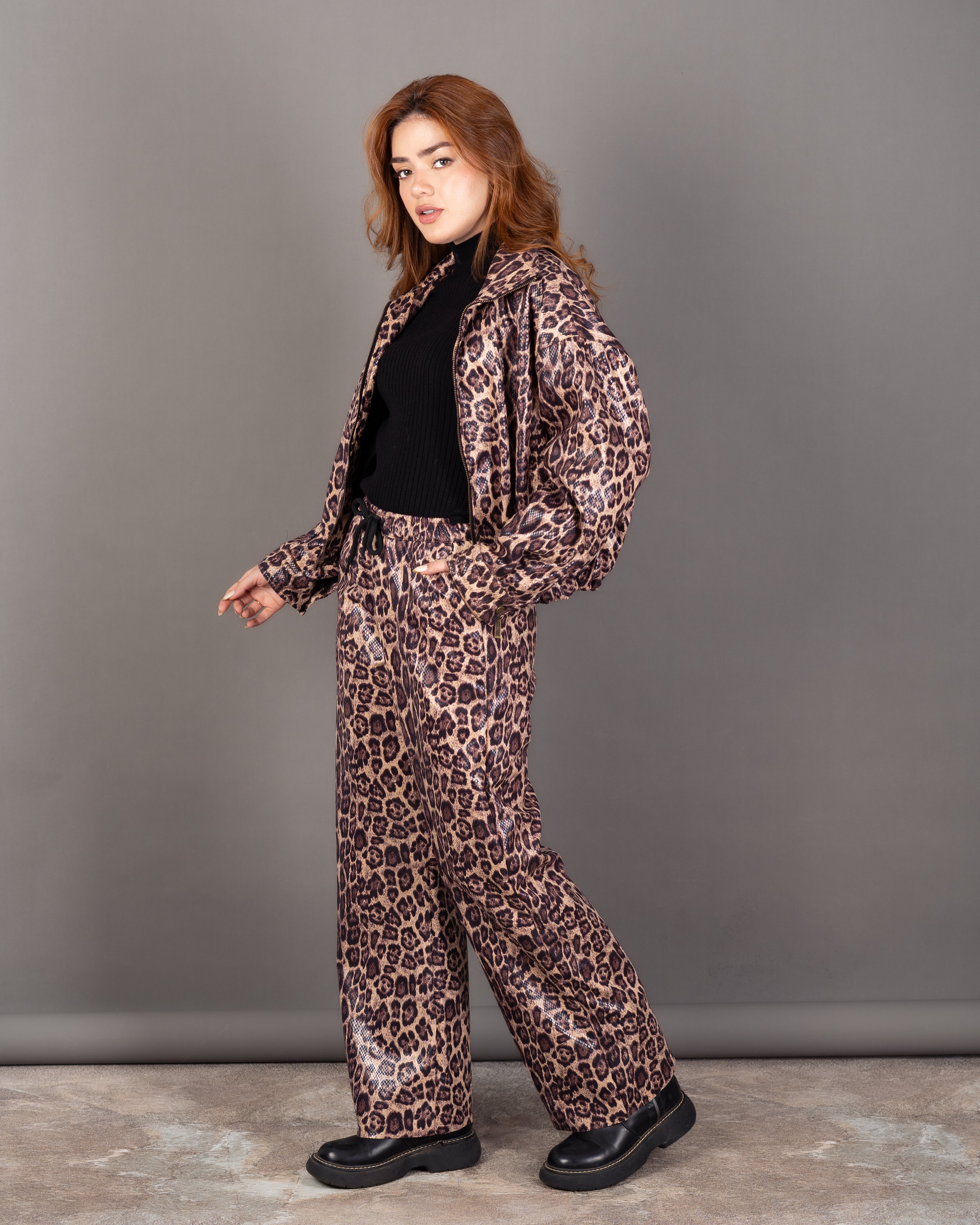Tiger Print Zip-Up Jacket - With Elastic Waist