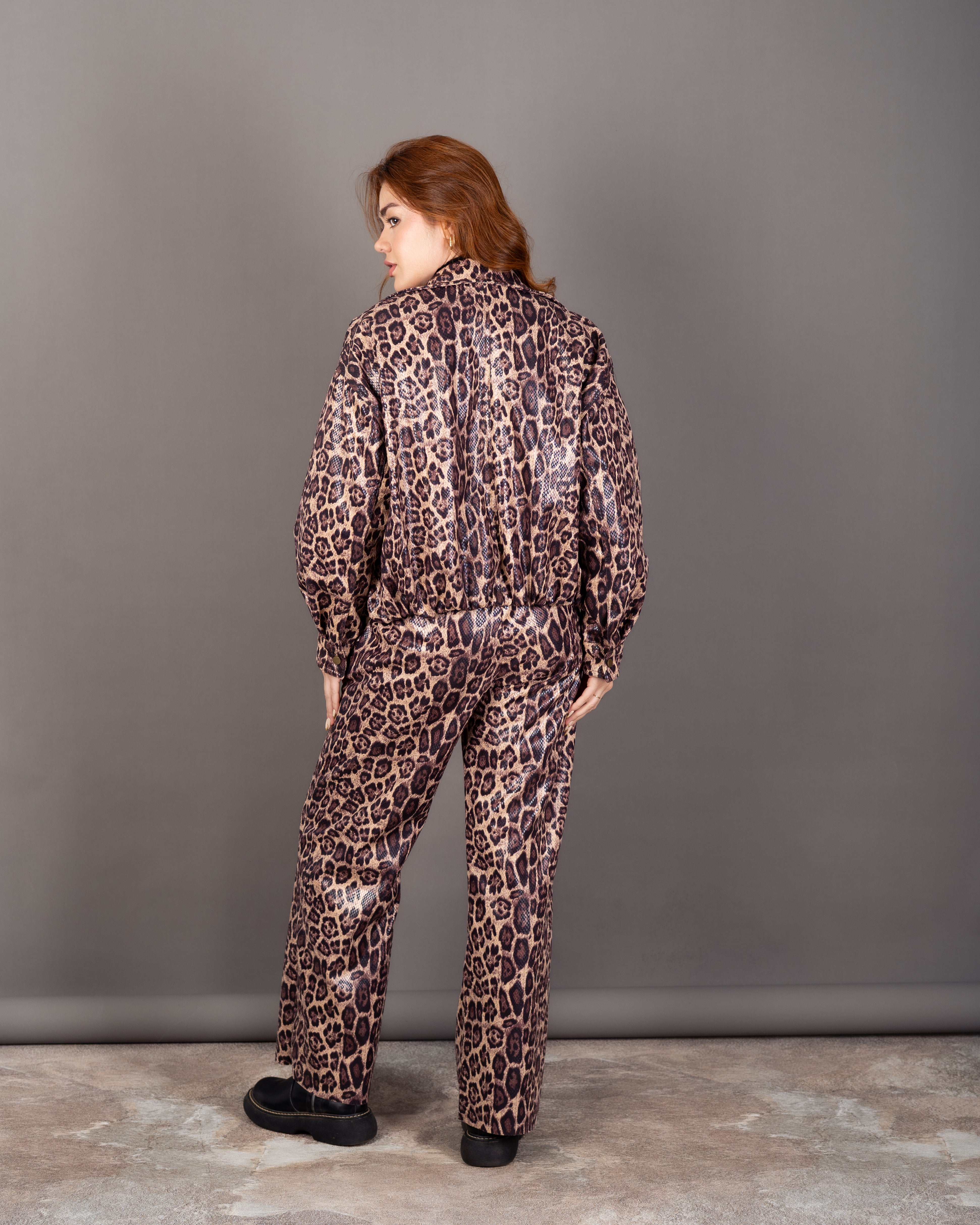 Tiger Print Zip-Up Jacket - With Elastic Waist