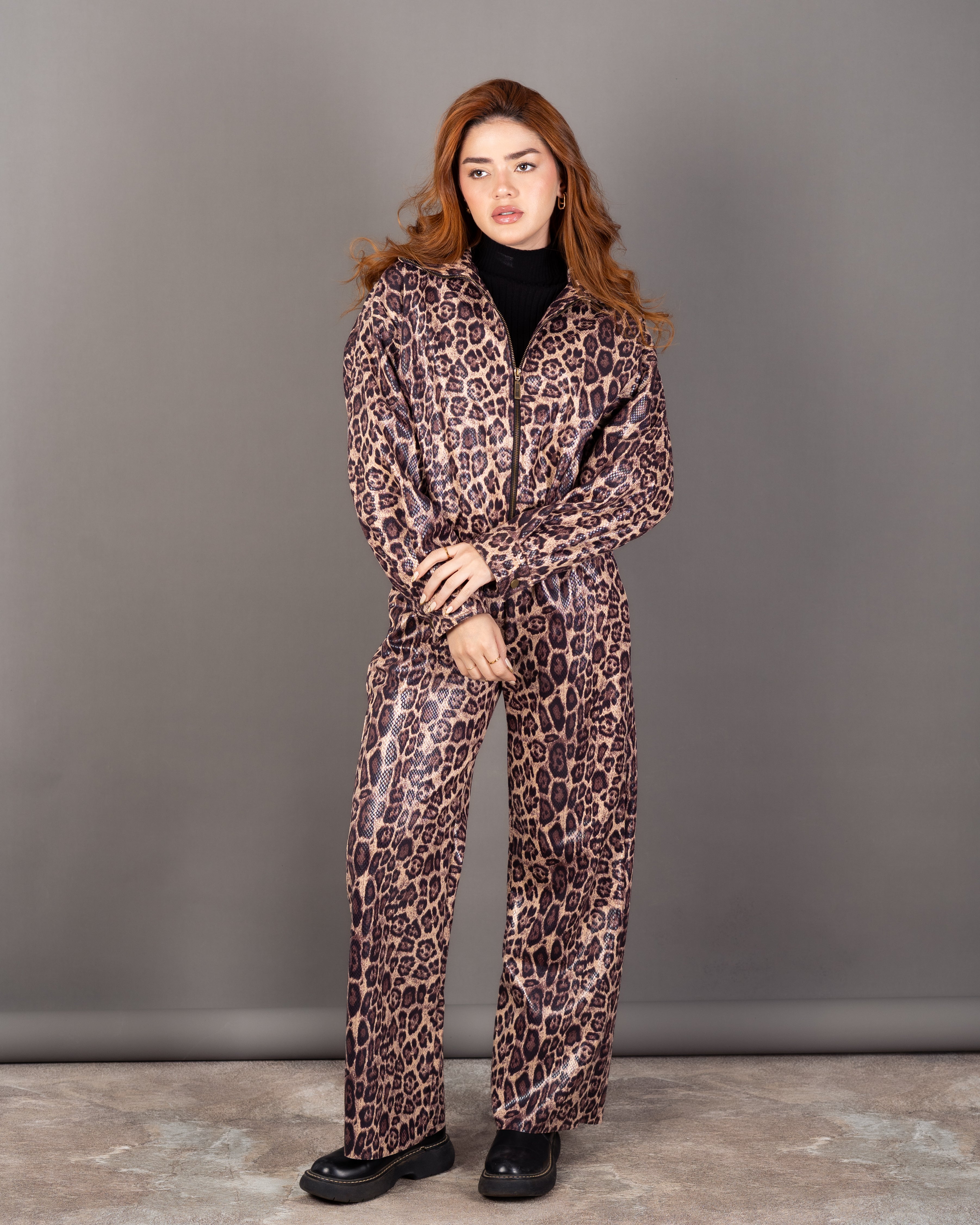 Tiger Print Zip-Up Jacket - With Elastic Waist