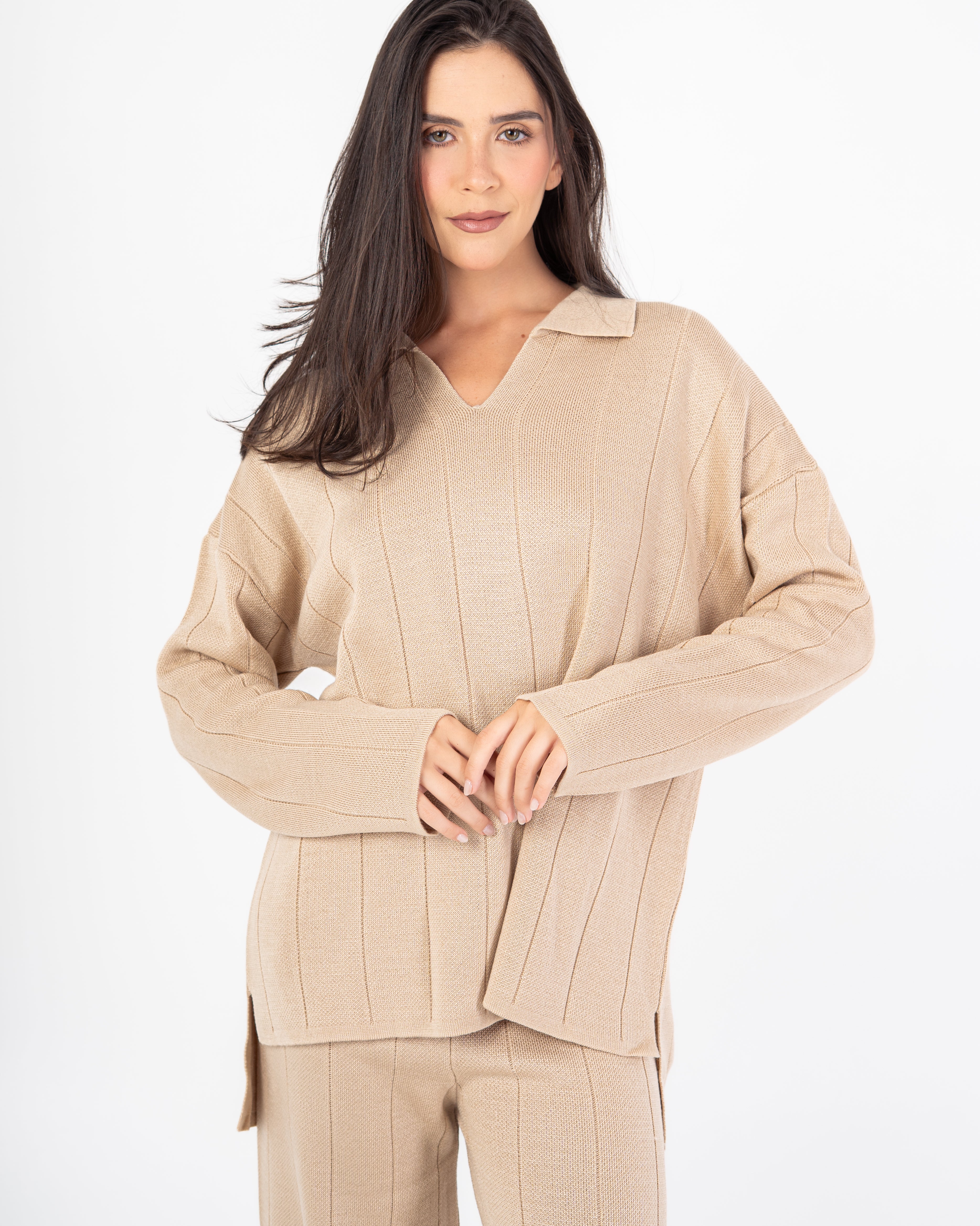 بدلة محبوكة سادة (مع ياقة)