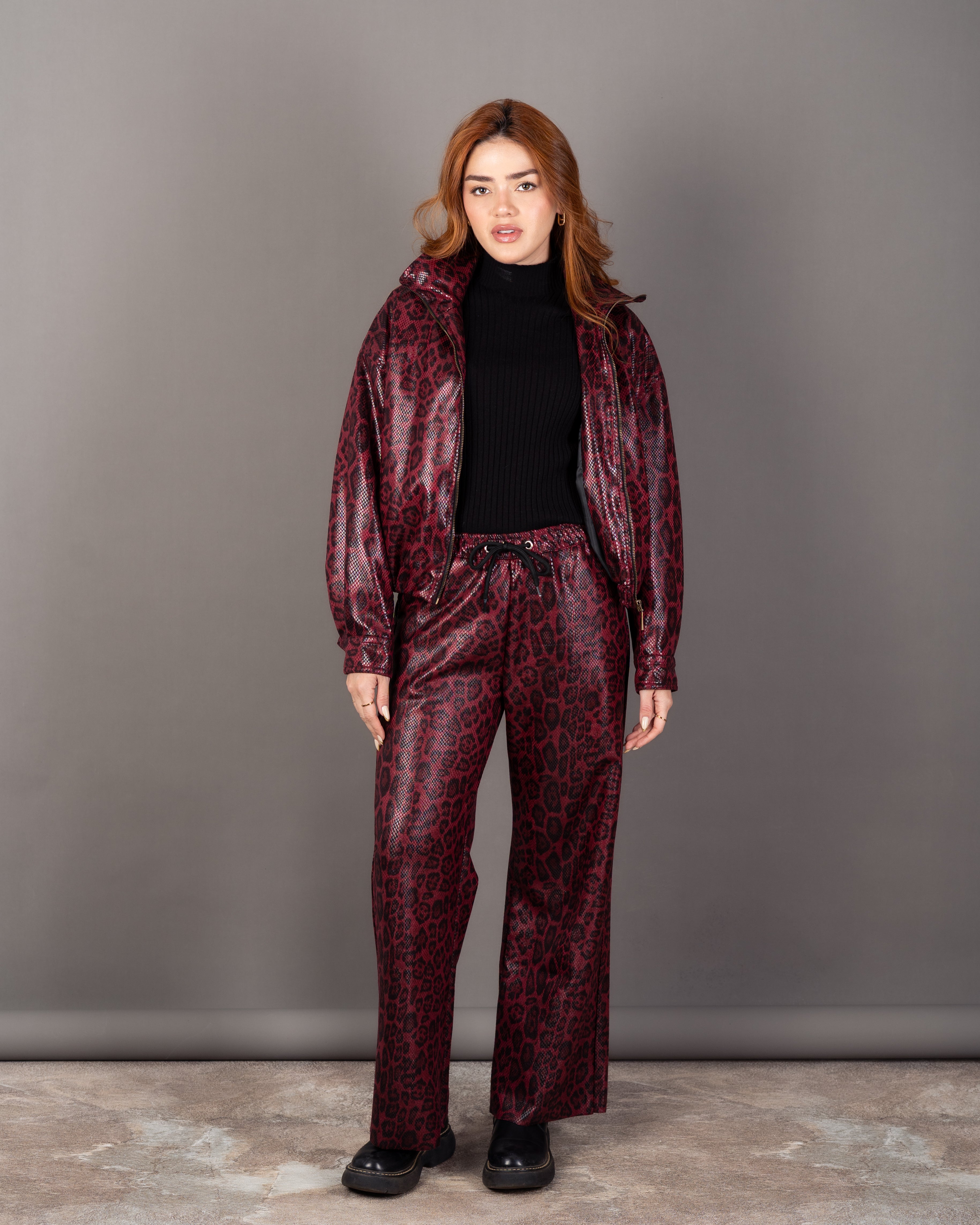 Tiger Print Zip-Up Jacket - With Elastic Waist