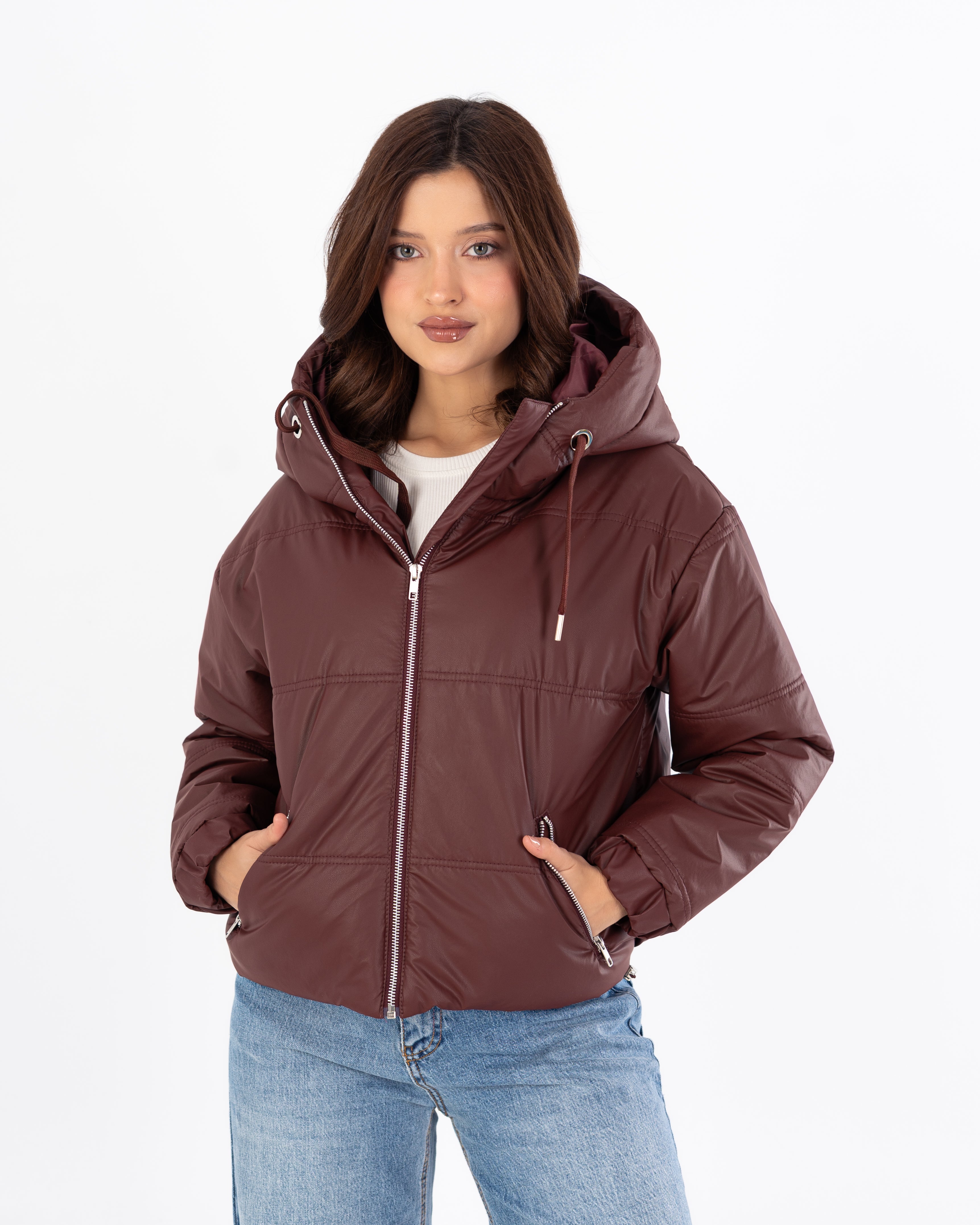 Short Leather Jacket – Hooded (Zipper Pocket)