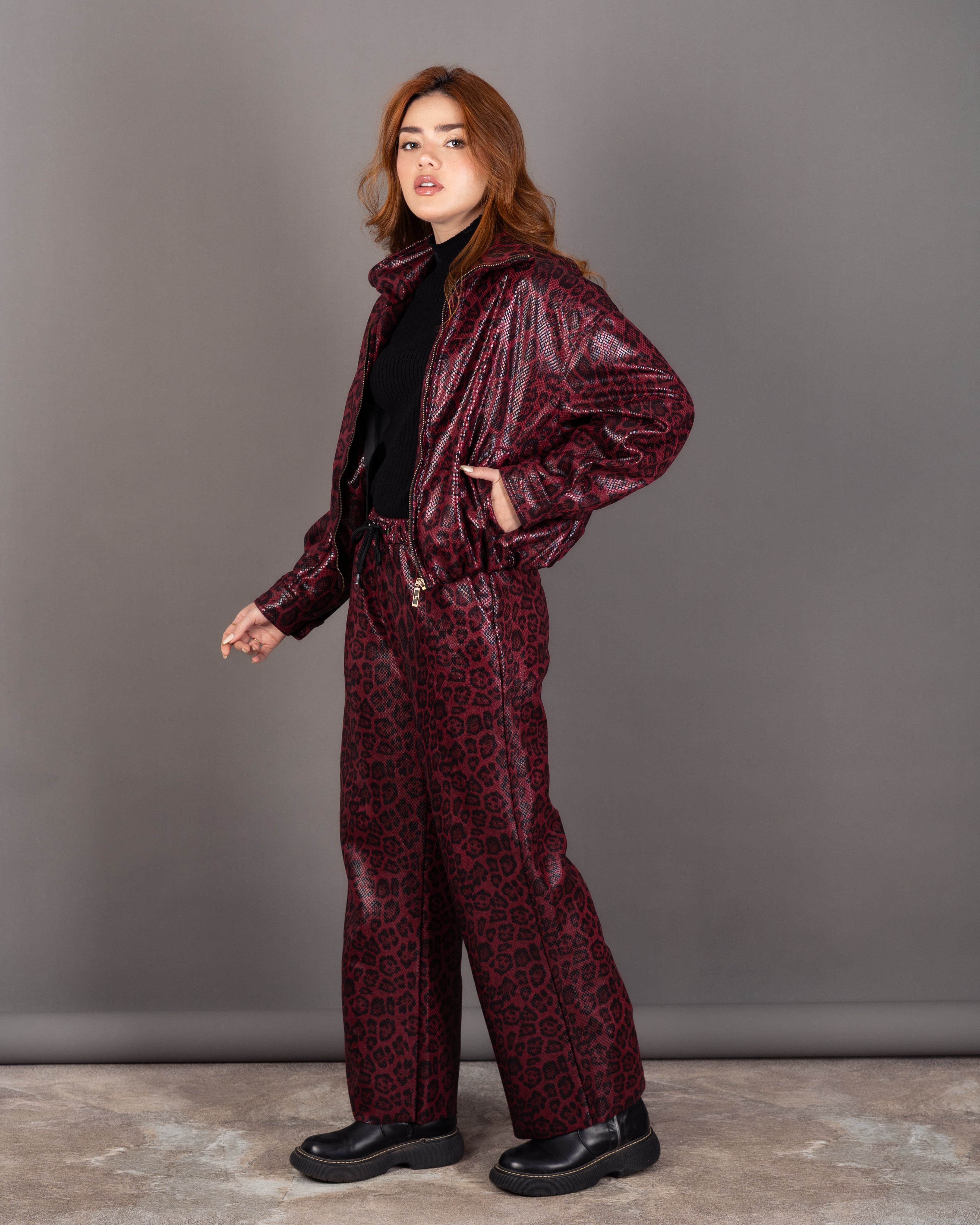 Tiger Print Zip-Up Jacket - With Elastic Waist