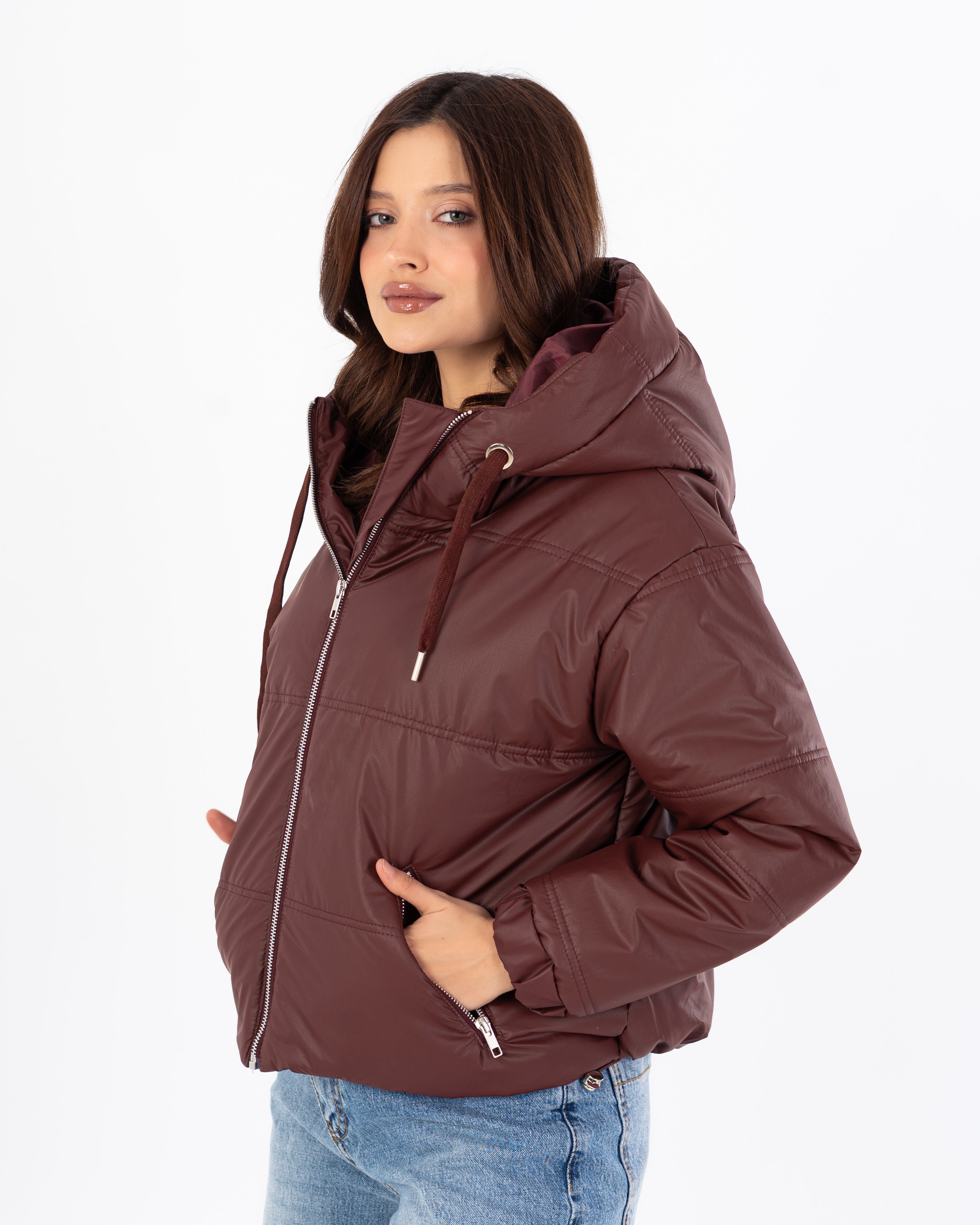 Short Leather Jacket – Hooded (Zipper Pocket)