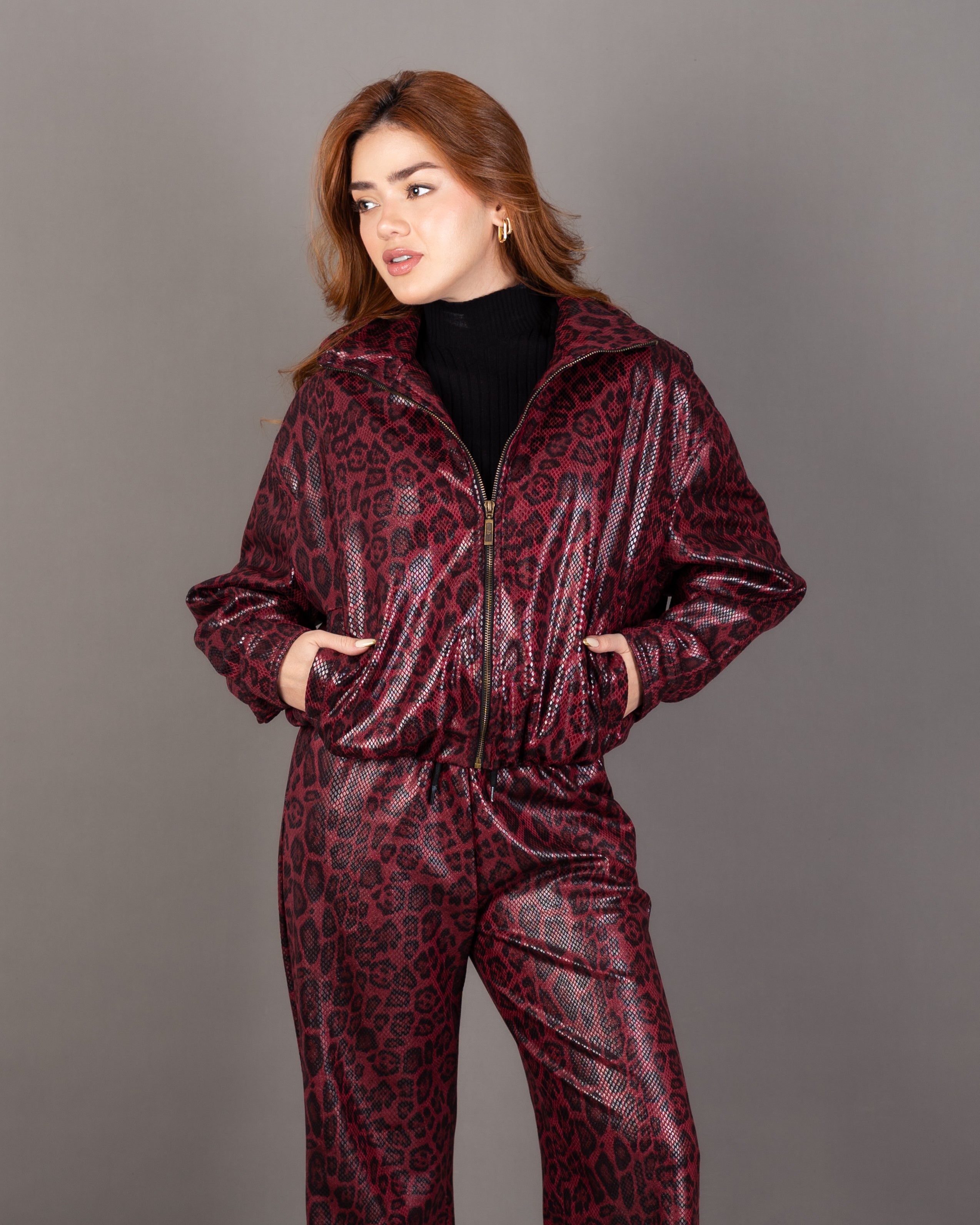 Tiger Print Zip-Up Jacket - With Elastic Waist