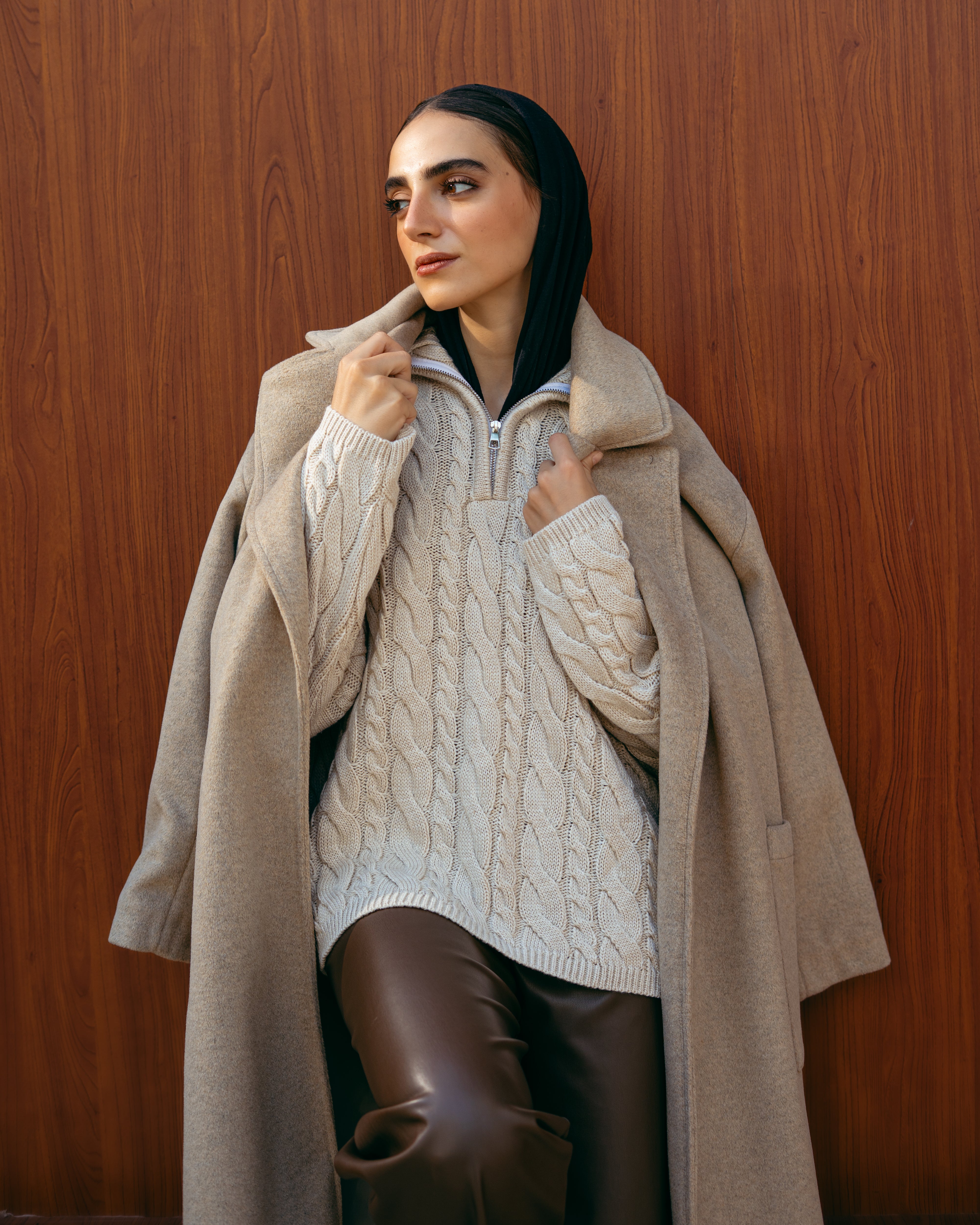 Knitwear Pullover – Braided Pattern (With Zipper Neck)