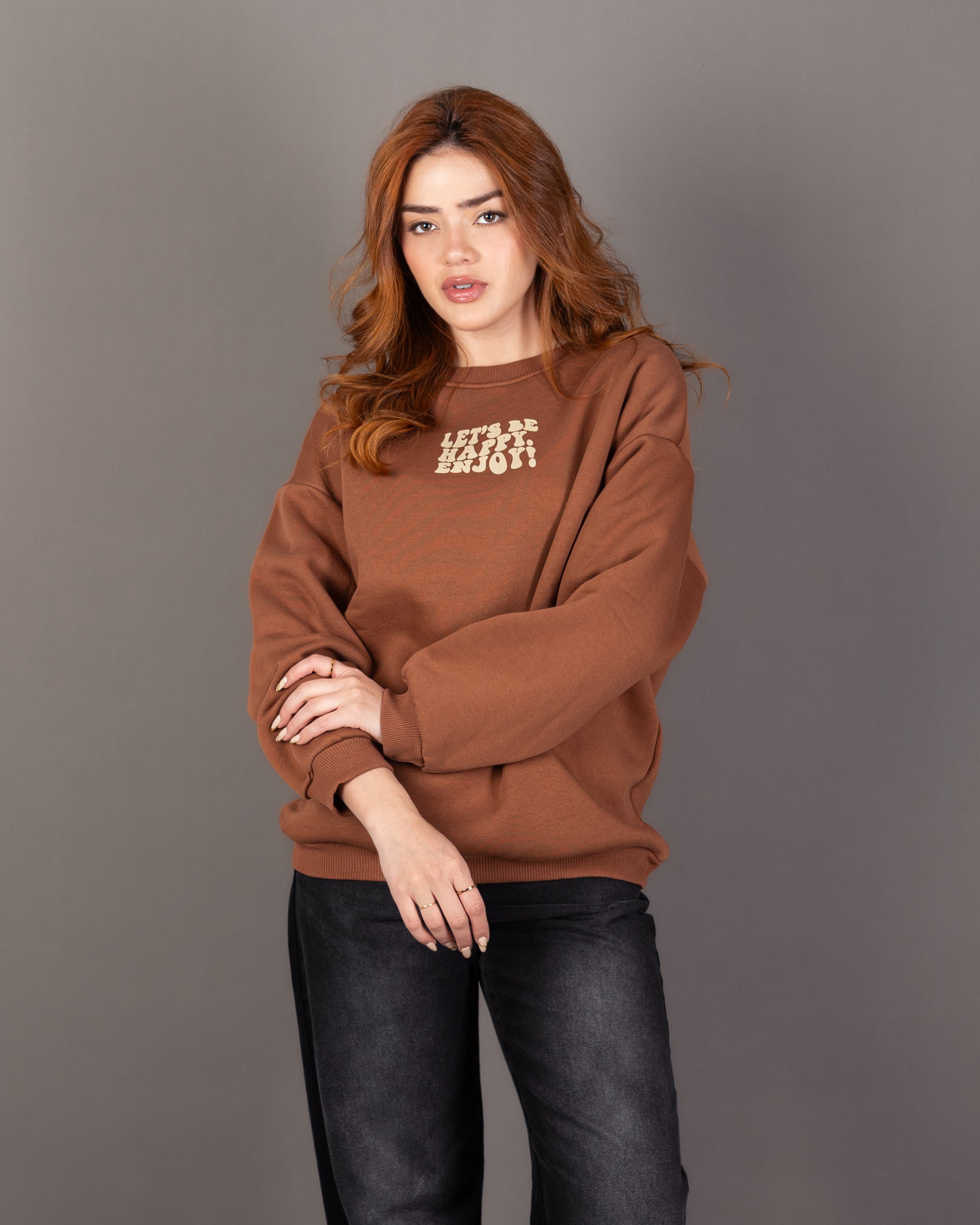 سويت شيرت مطبوع كبير الحجم - برقبة دائرية