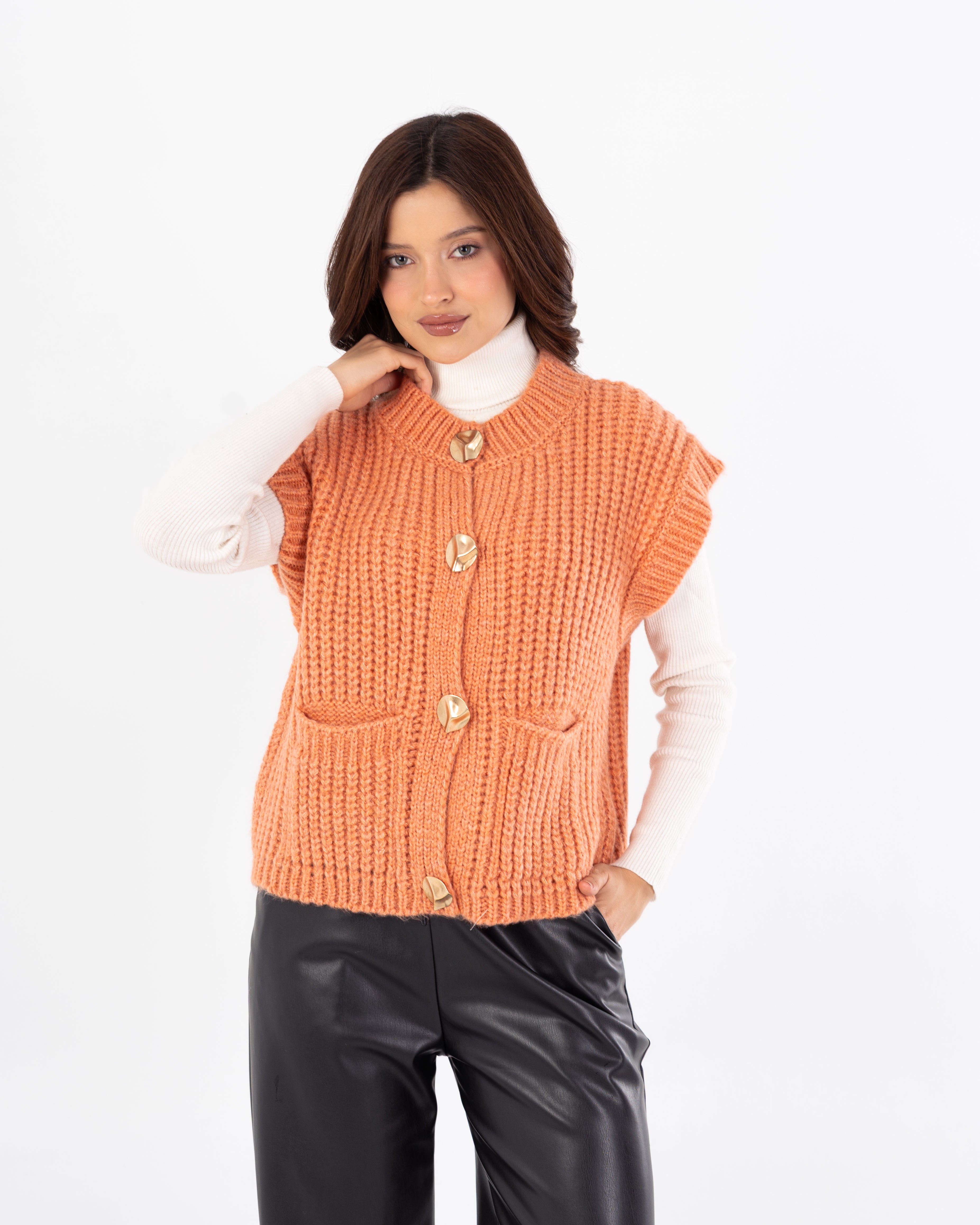 Knitwear Vest With Buttons - (Two-Pockets)