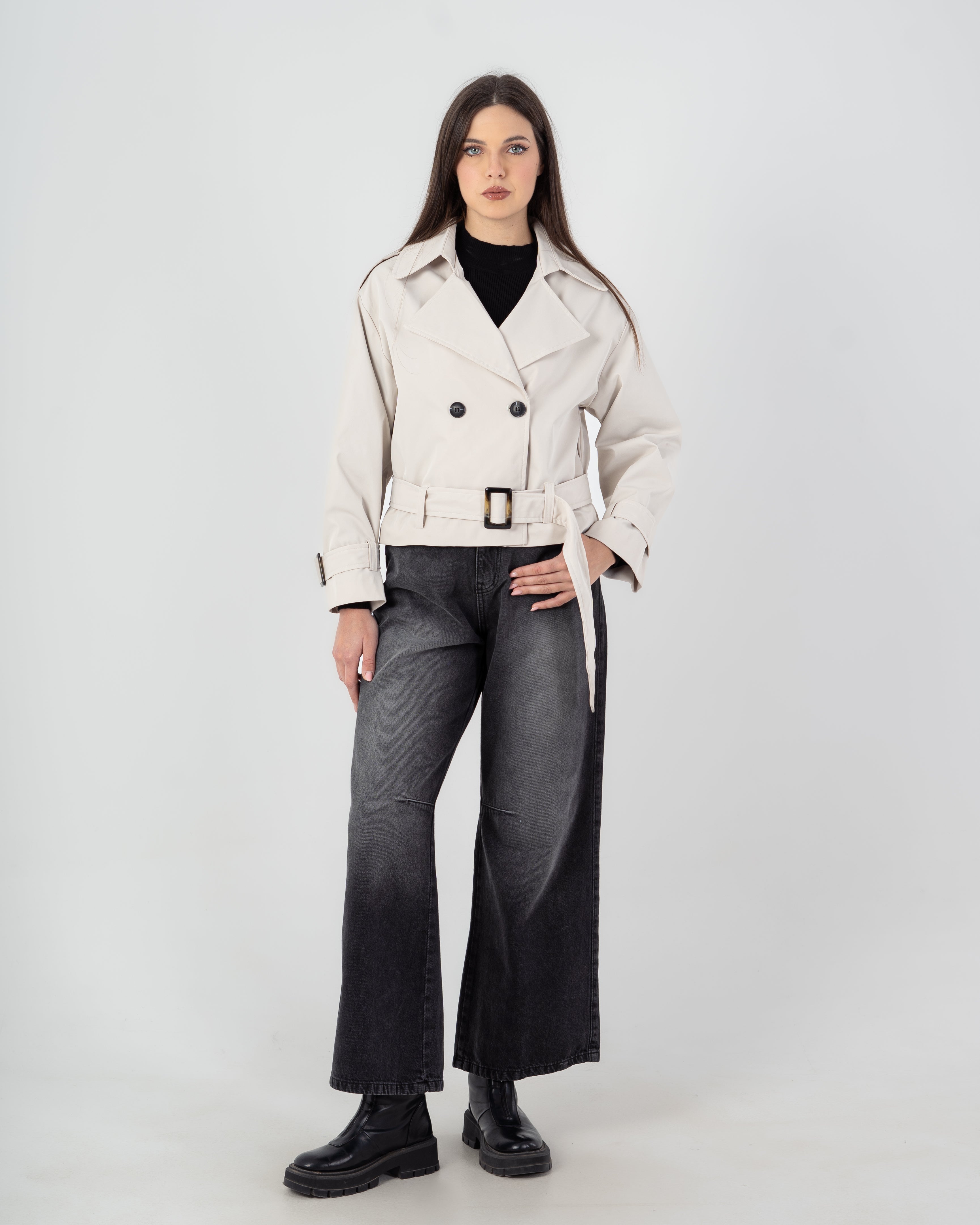 Gabardine Jacket - Short (With Belt - Buttons)