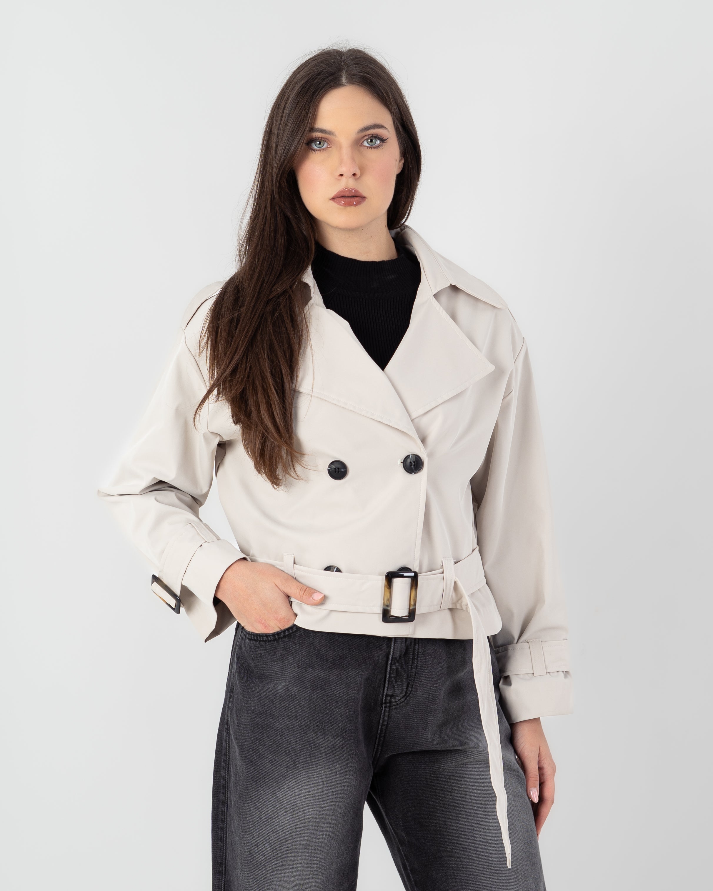 Gabardine Jacket - Short (With Belt - Buttons)