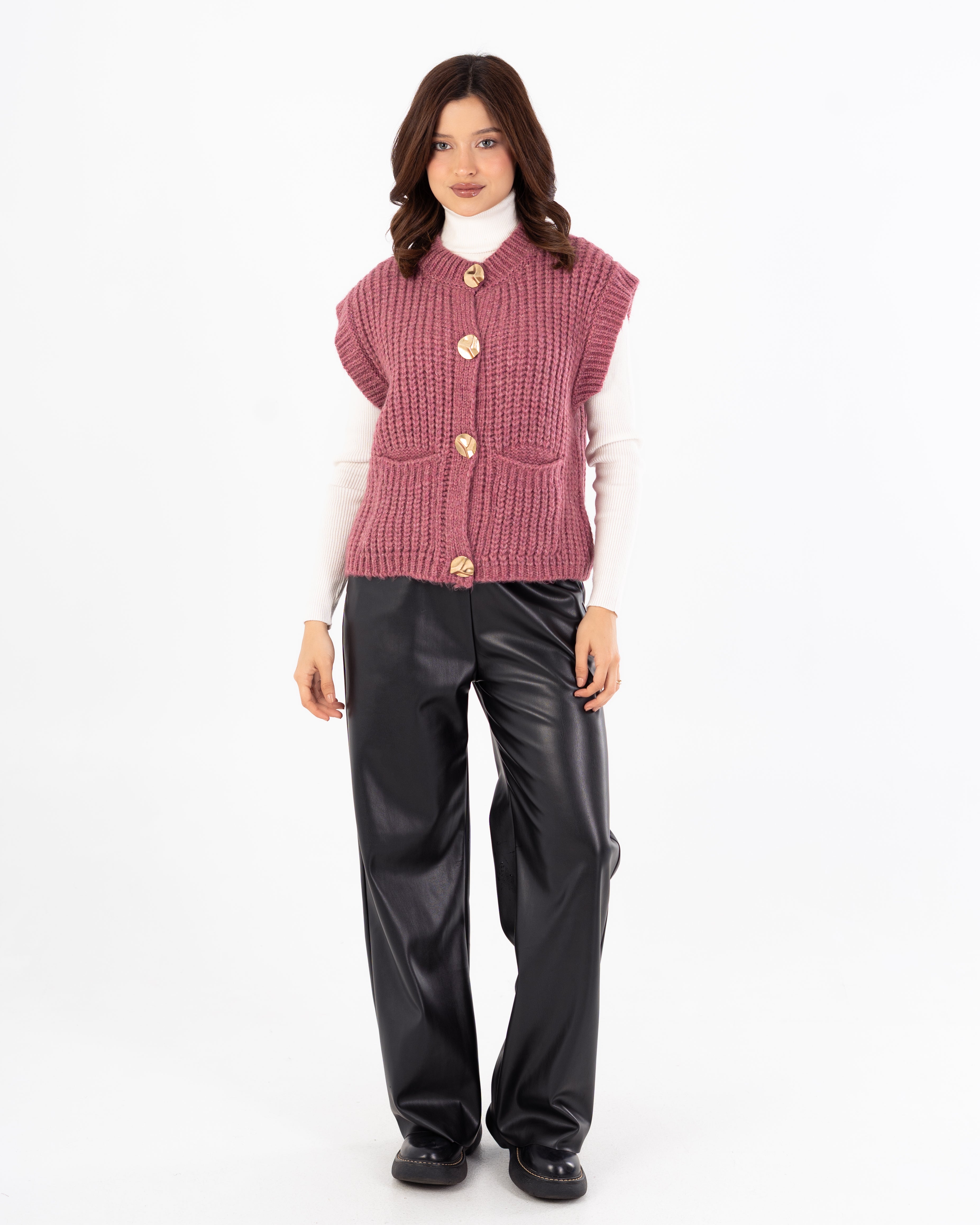 Knitwear Vest With Buttons - (Two-Pockets)