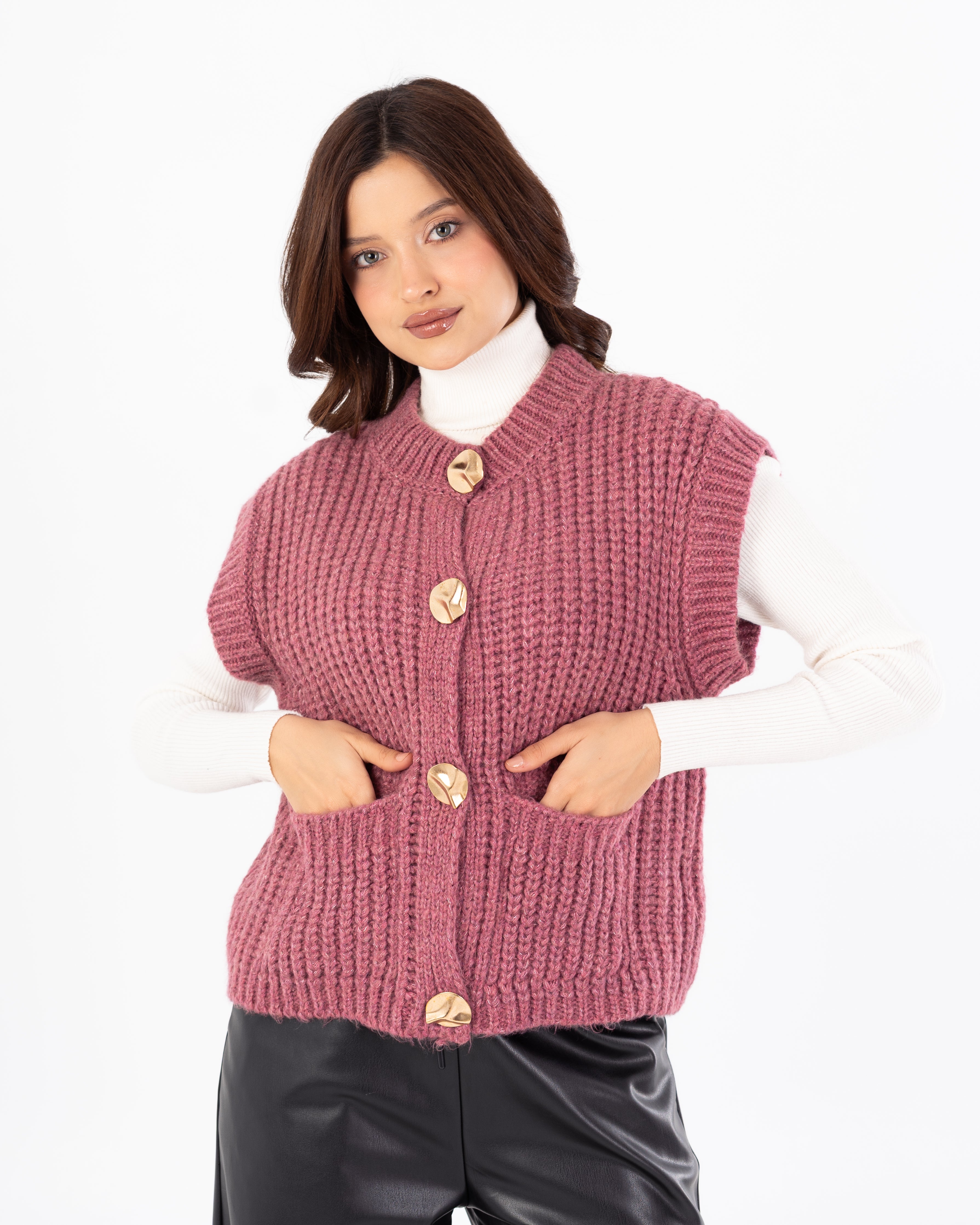 Knitwear Vest With Buttons - (Two-Pockets)