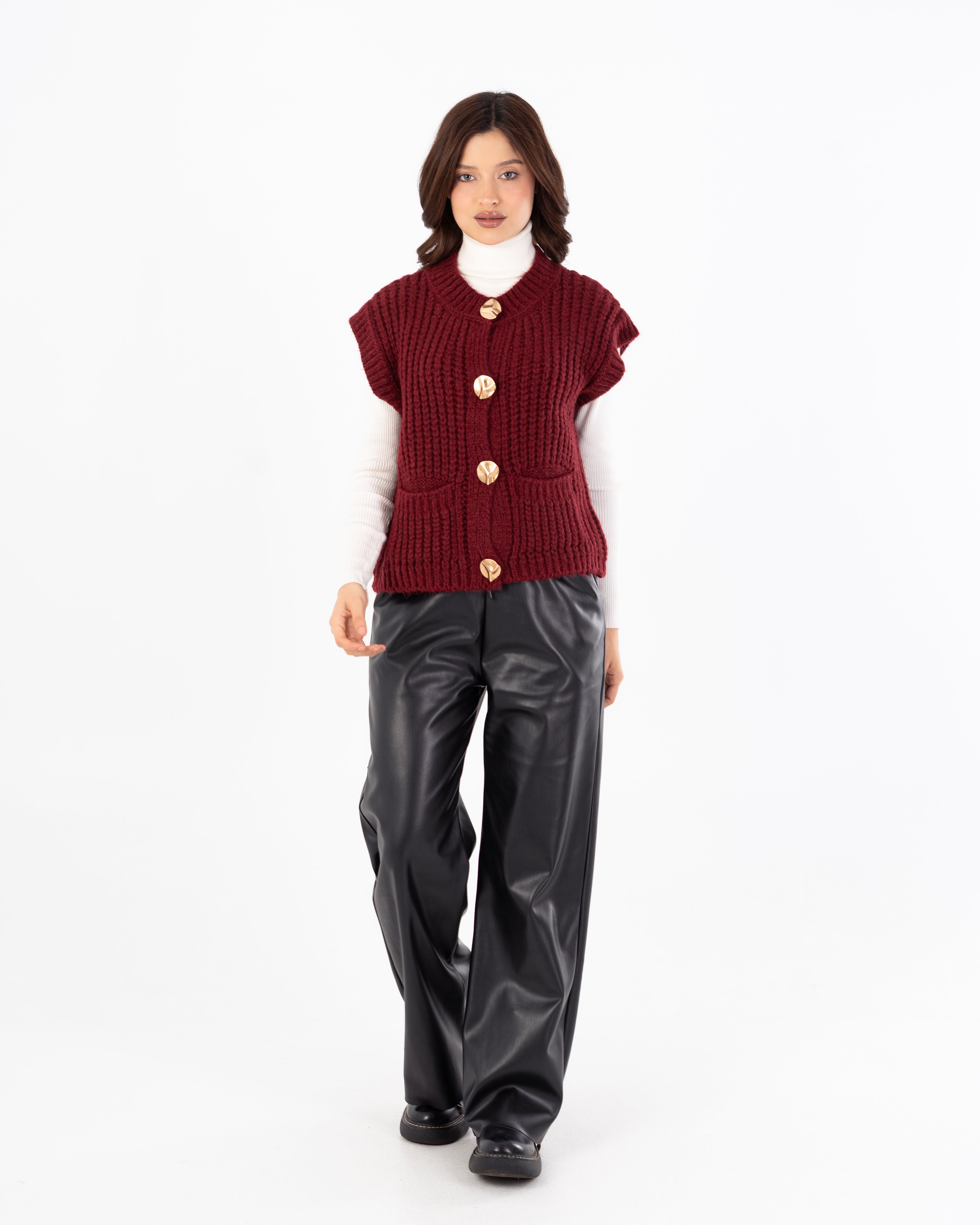 Knitwear Vest With Buttons - (Two-Pockets)