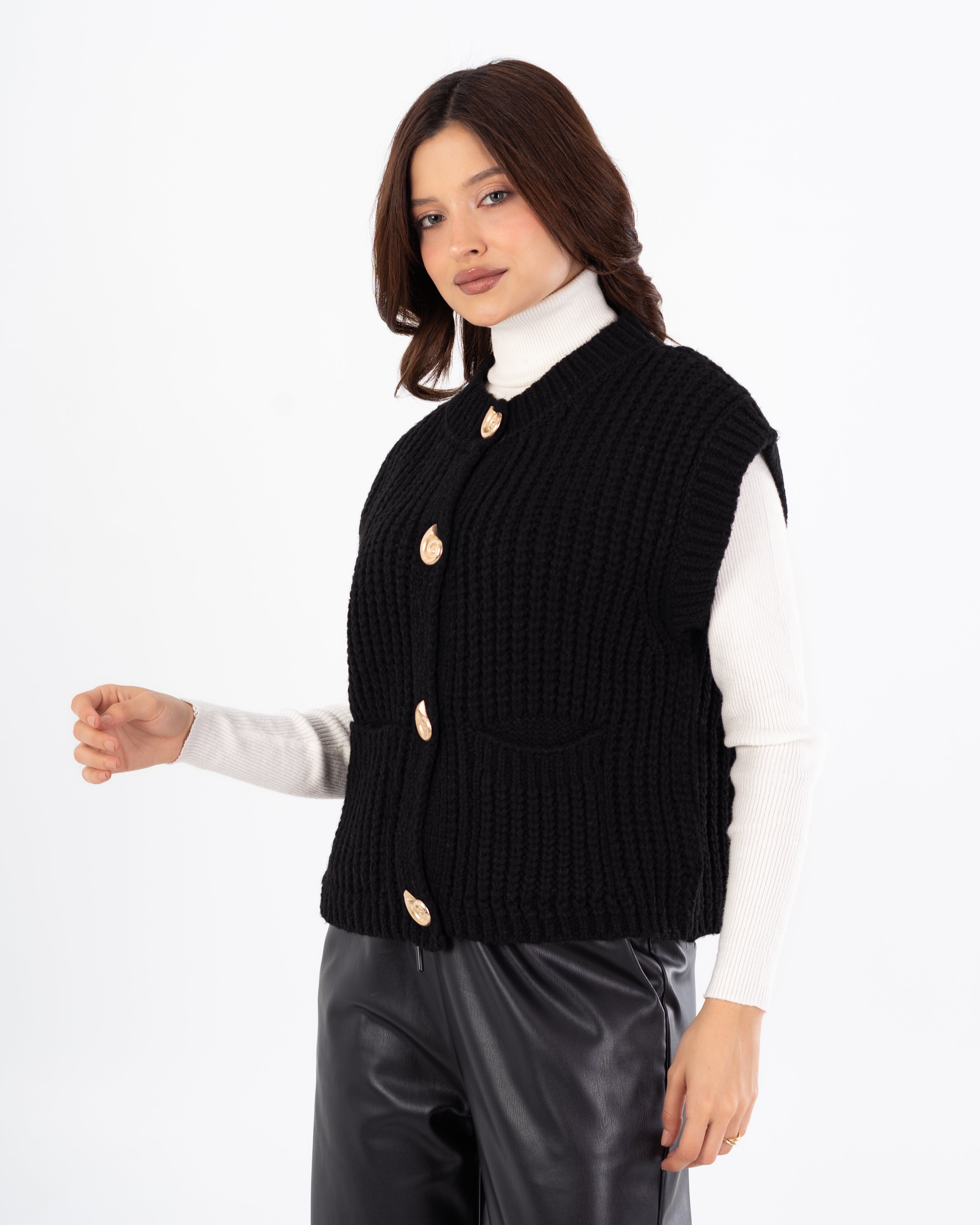 Knitwear Vest With Buttons - (Two-Pockets)