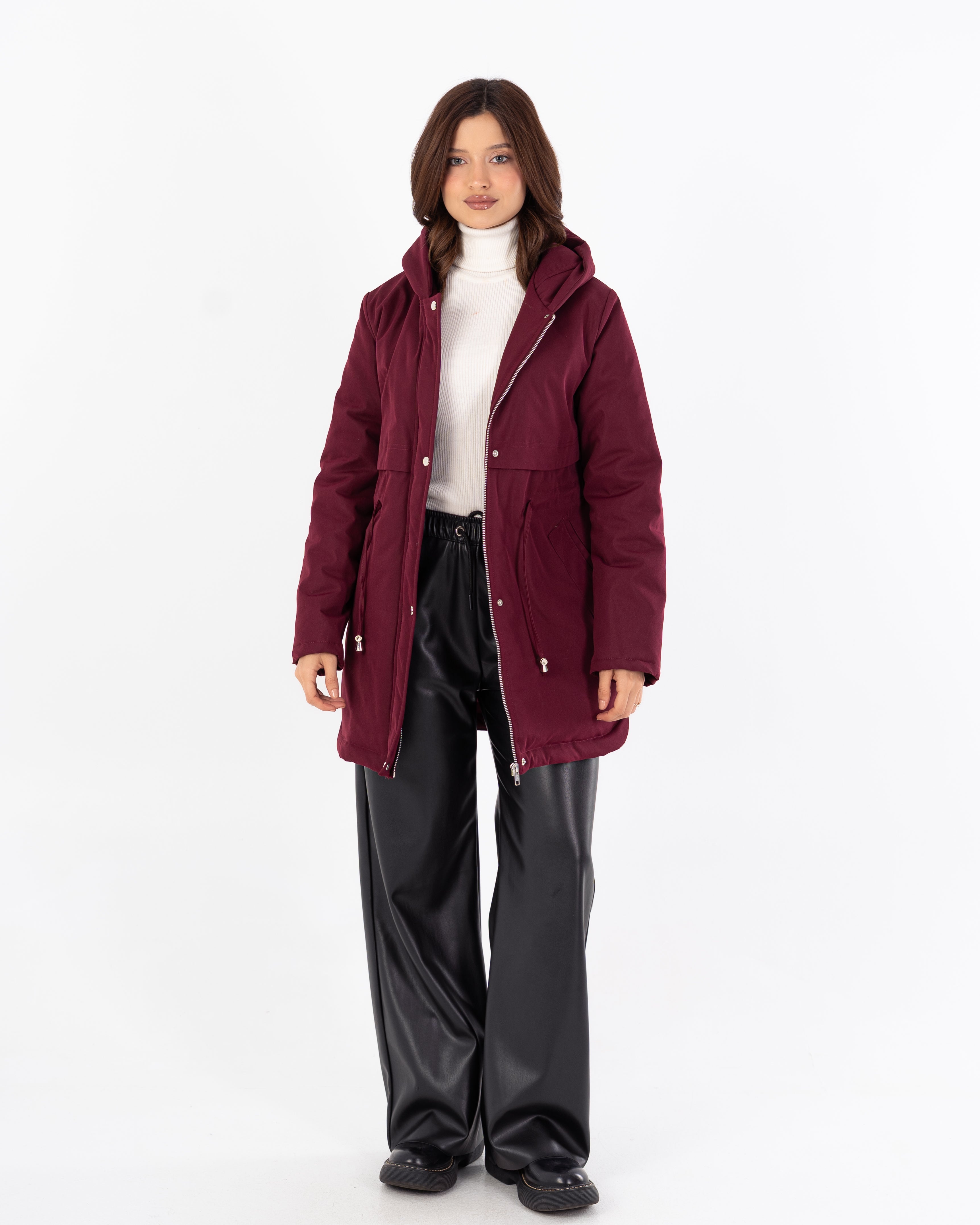 جاكيت طويل من الجبردين – بغطاء رأس (سحّاب وأزرار كبسولة)