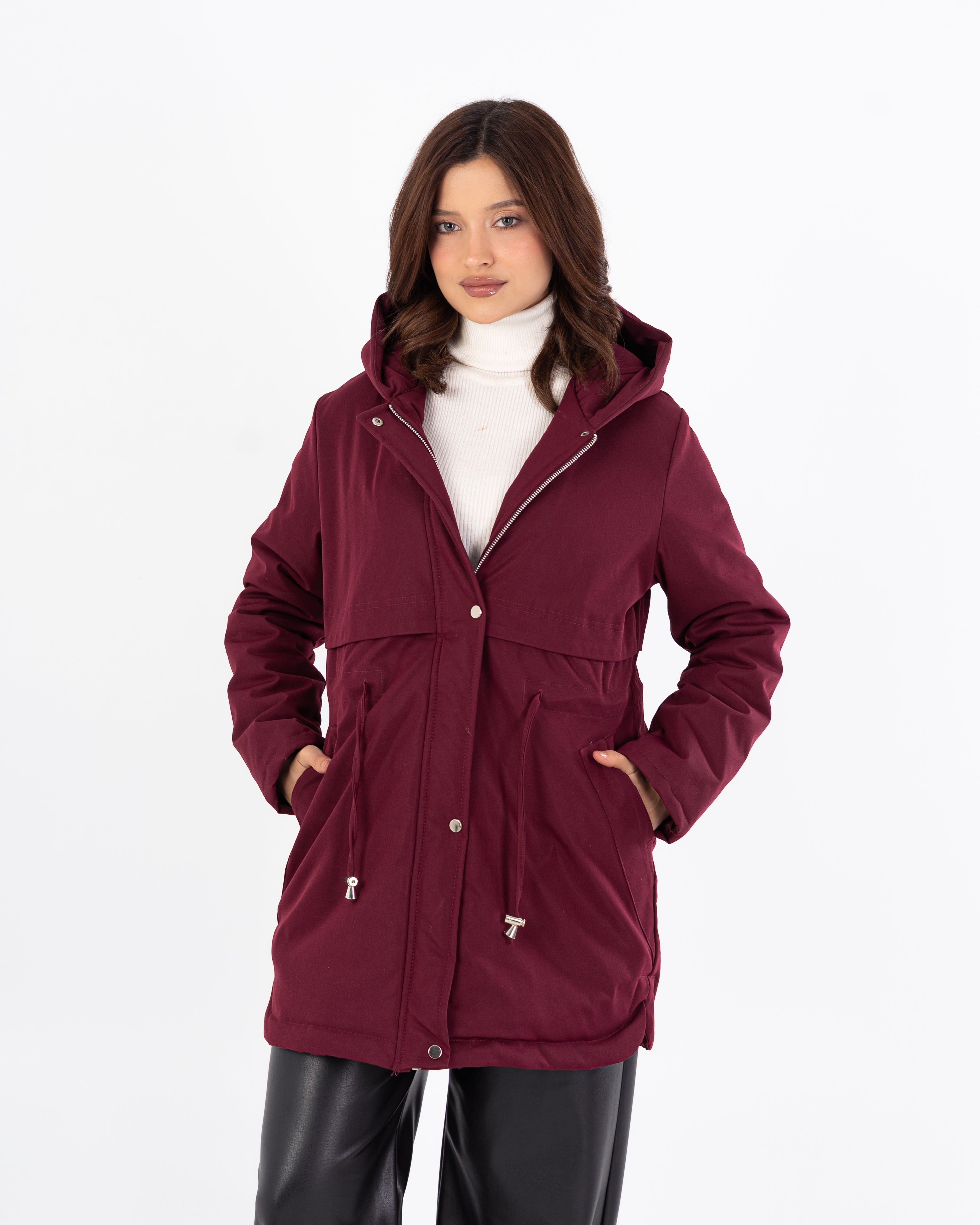 جاكيت طويل من الجبردين – بغطاء رأس (سحّاب وأزرار كبسولة)