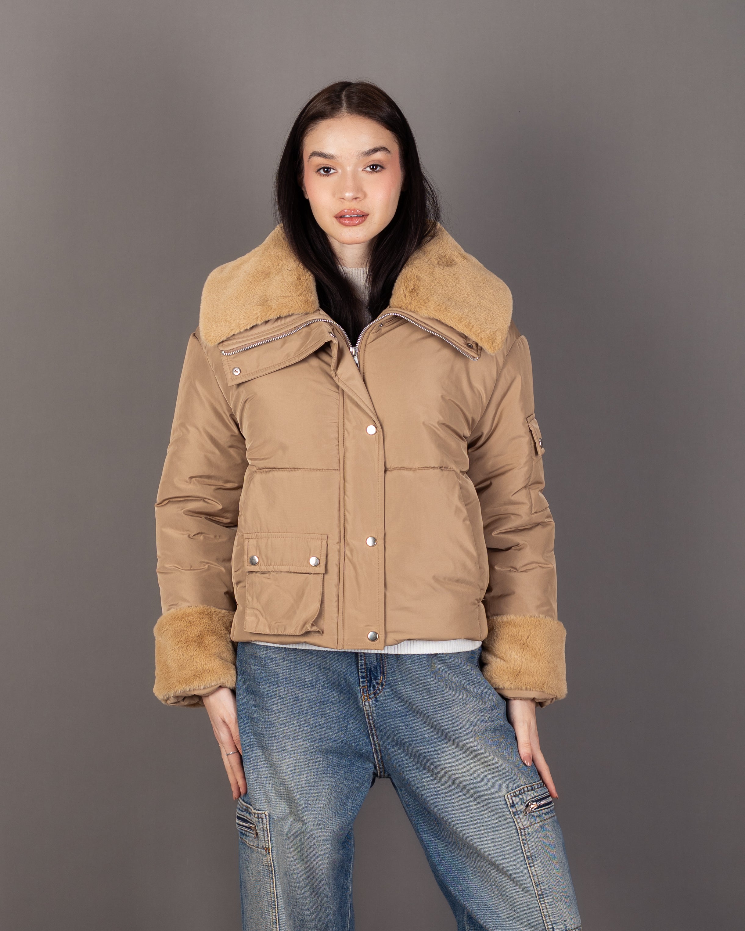 Waterproof Jacket With-  (Fur-Trimmed) Sleeves And Lining