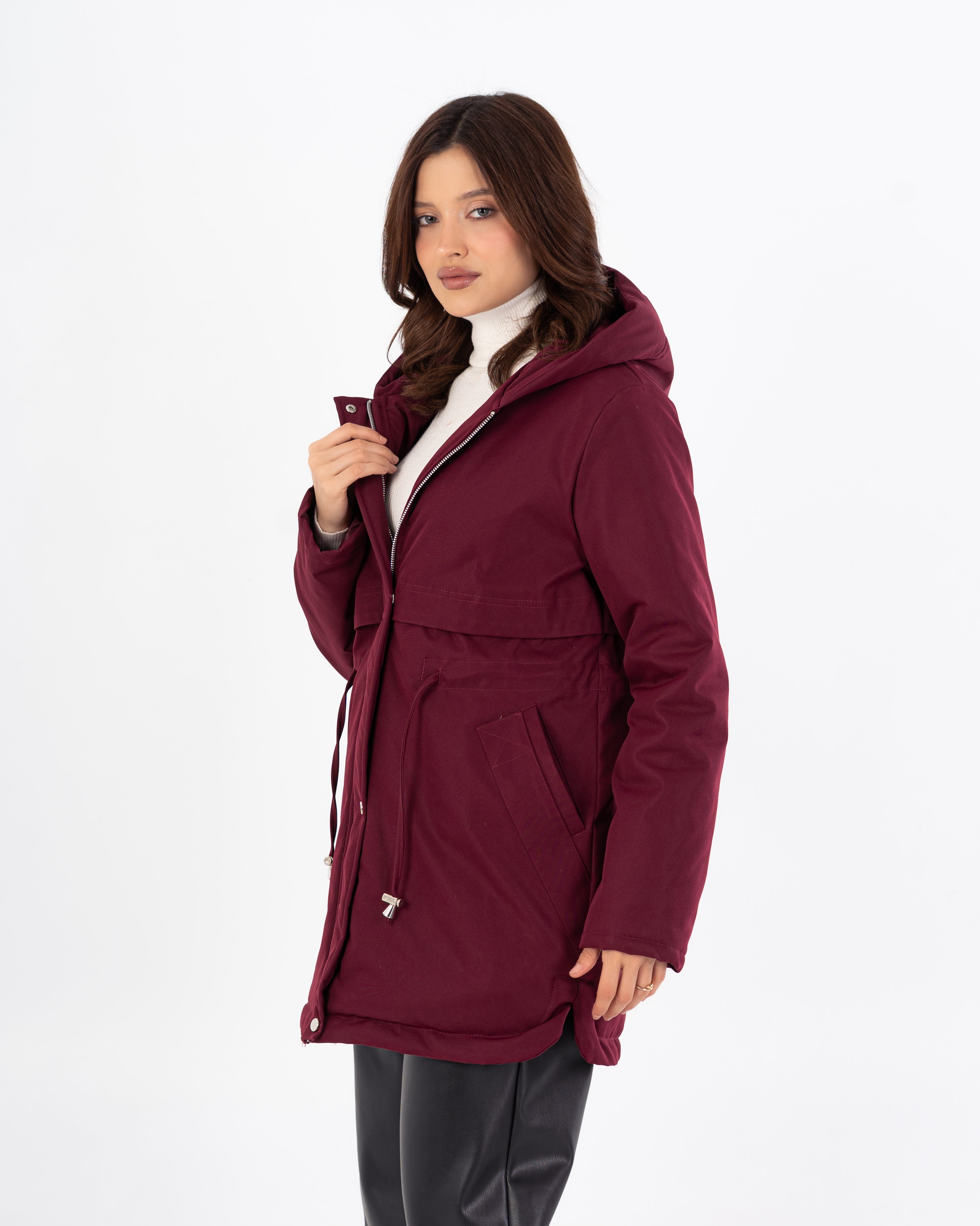 جاكيت طويل من الجبردين – بغطاء رأس (سحّاب وأزرار كبسولة)