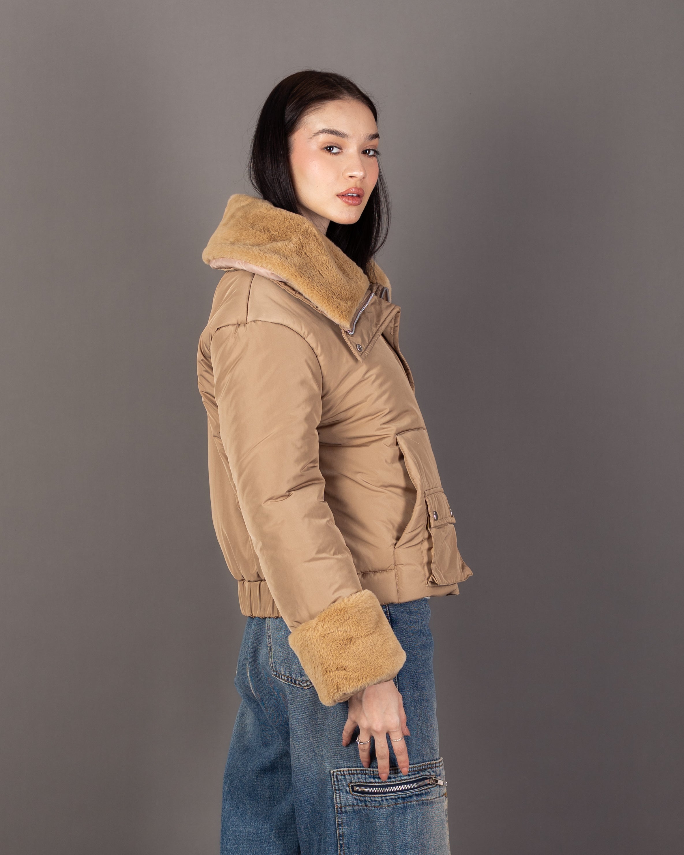 Waterproof Jacket With-  (Fur-Trimmed) Sleeves And Lining