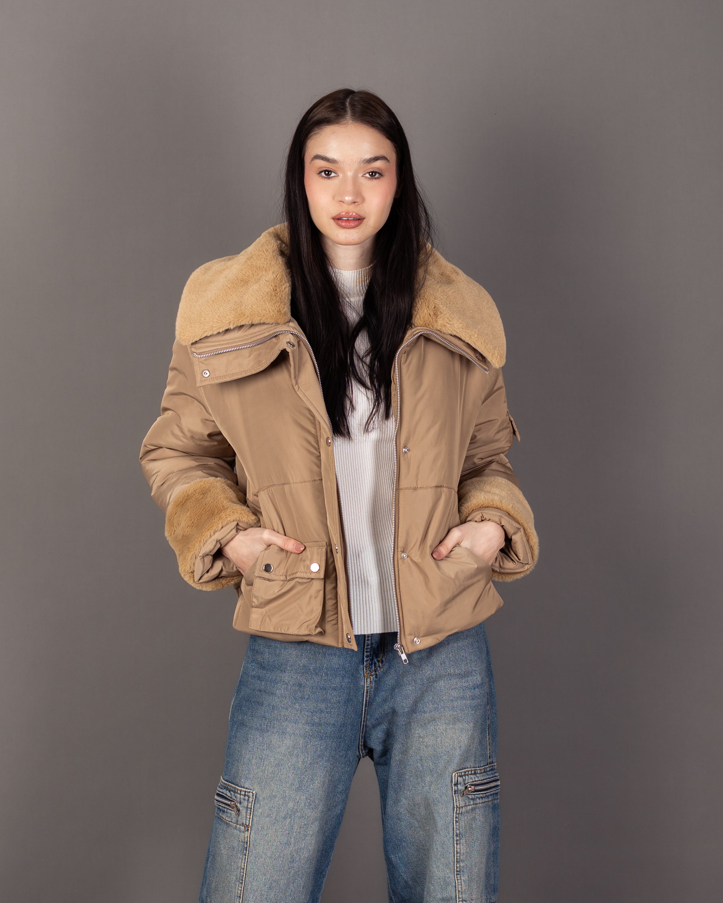 Waterproof Jacket With-  (Fur-Trimmed) Sleeves And Lining