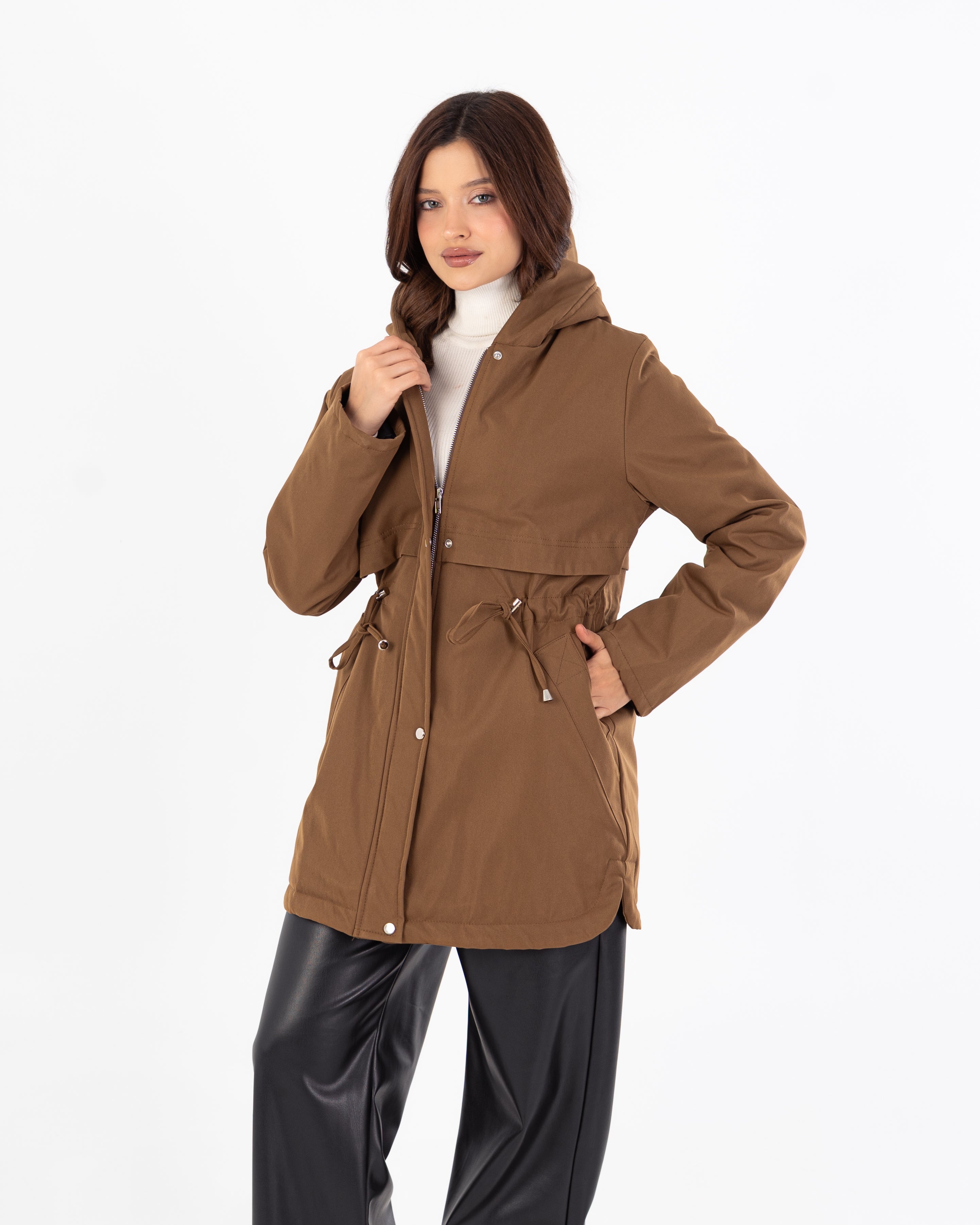 جاكيت طويل من الجبردين – بغطاء رأس (سحّاب وأزرار كبسولة)