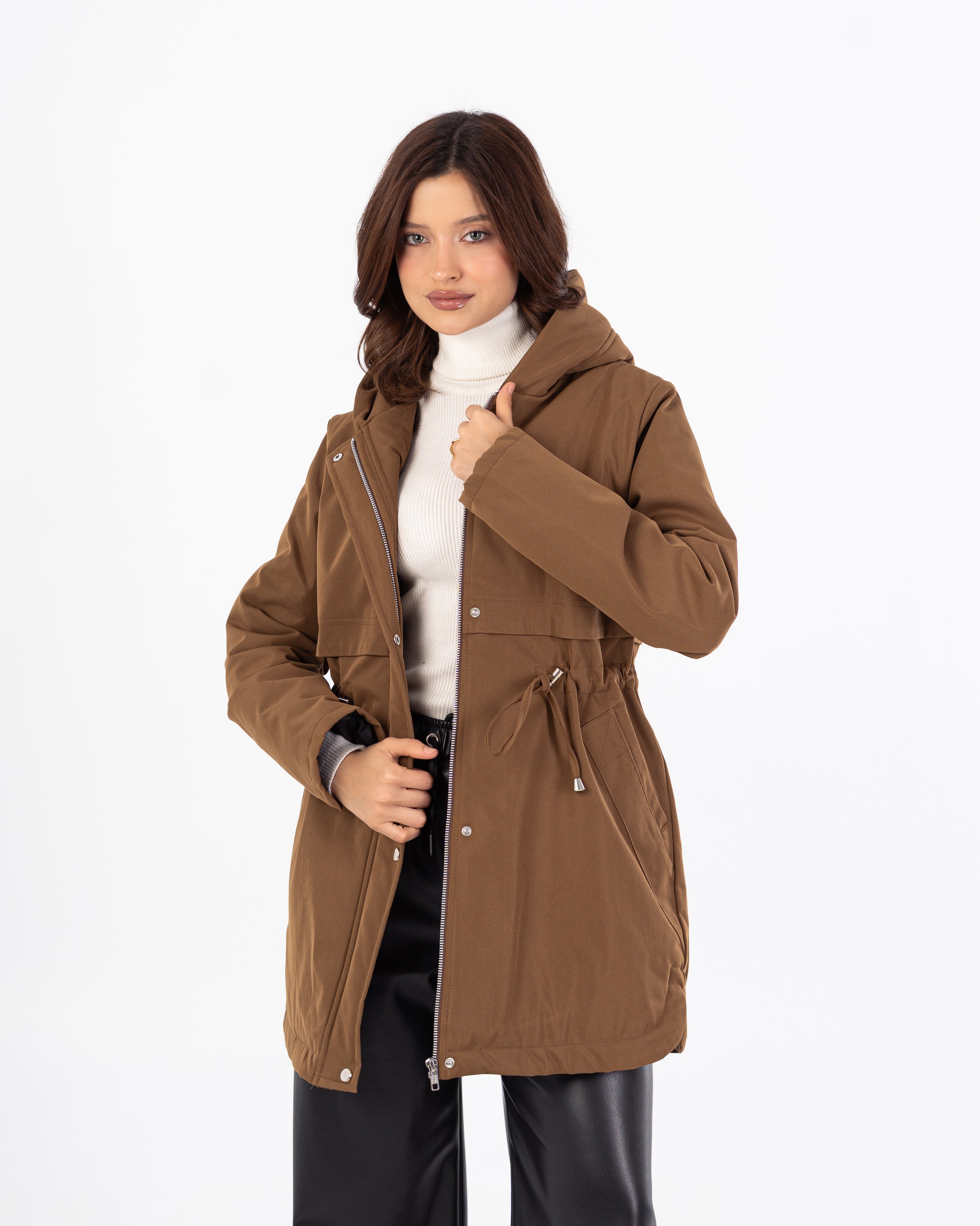 جاكيت طويل من الجبردين – بغطاء رأس (سحّاب وأزرار كبسولة)