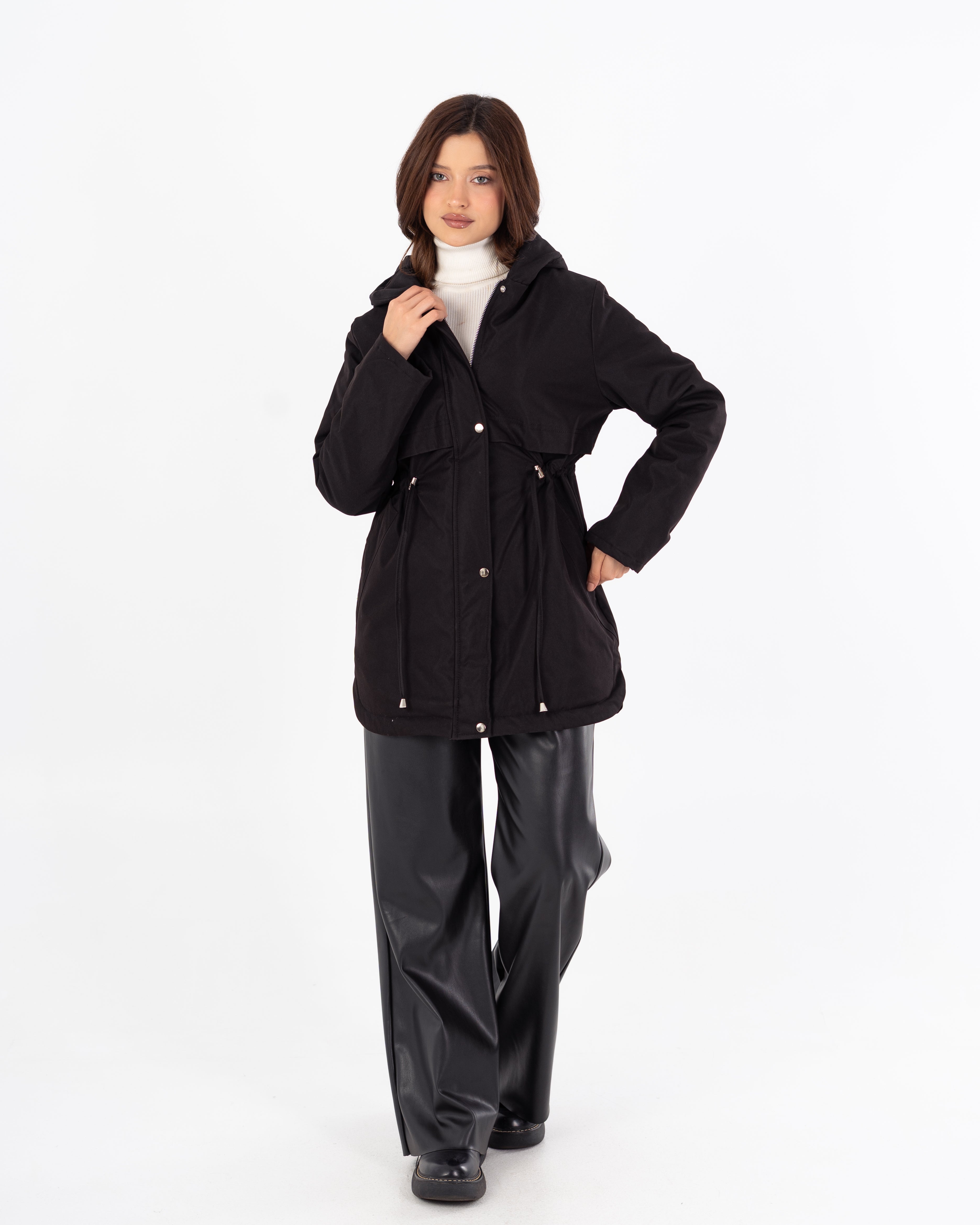 جاكيت طويل من الجبردين – بغطاء رأس (سحّاب وأزرار كبسولة)