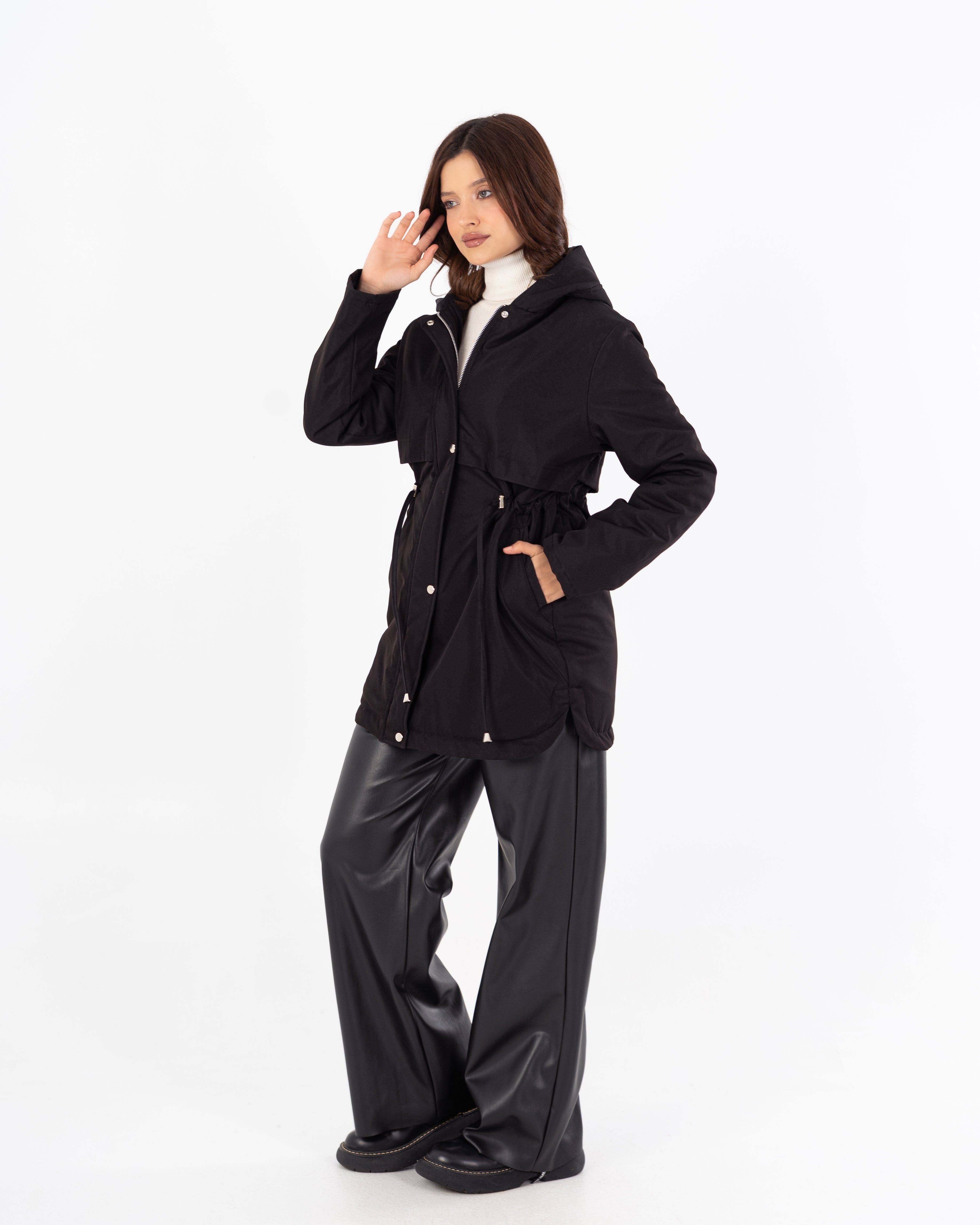 جاكيت طويل من الجبردين – بغطاء رأس (سحّاب وأزرار كبسولة)