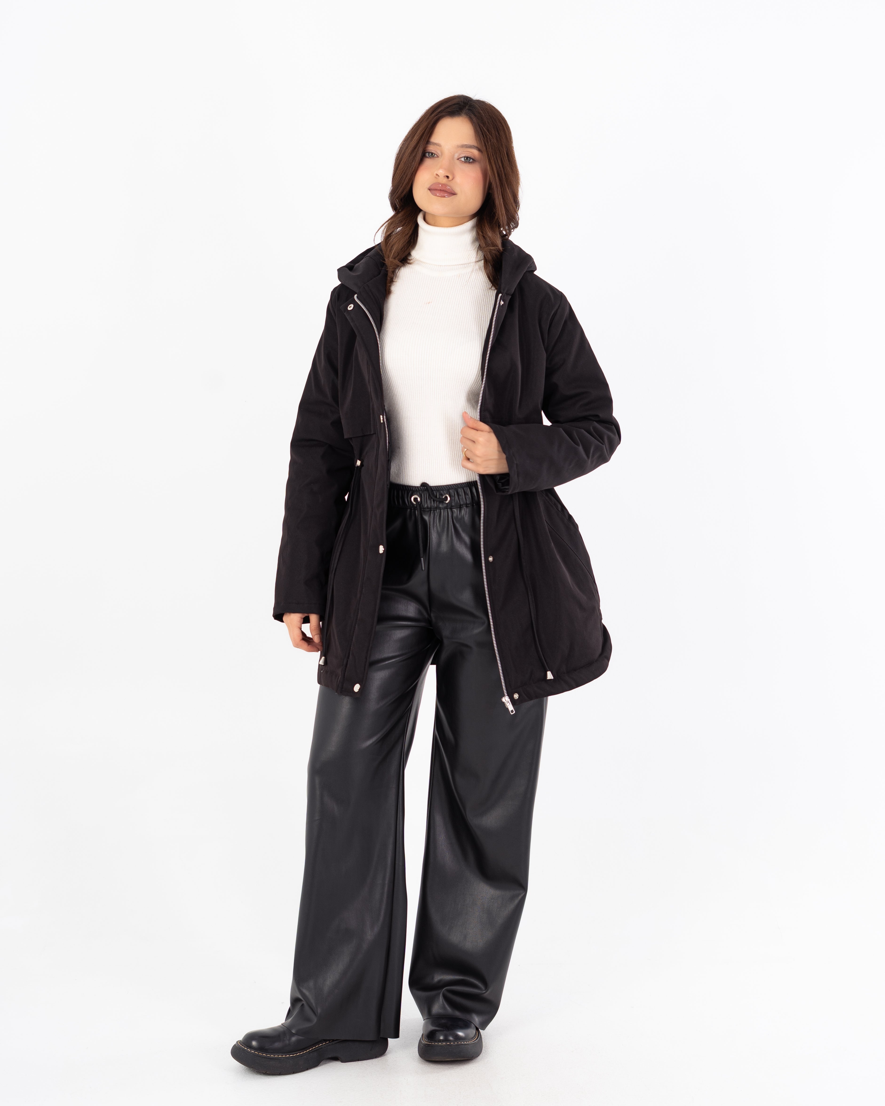 جاكيت طويل من الجبردين – بغطاء رأس (سحّاب وأزرار كبسولة)