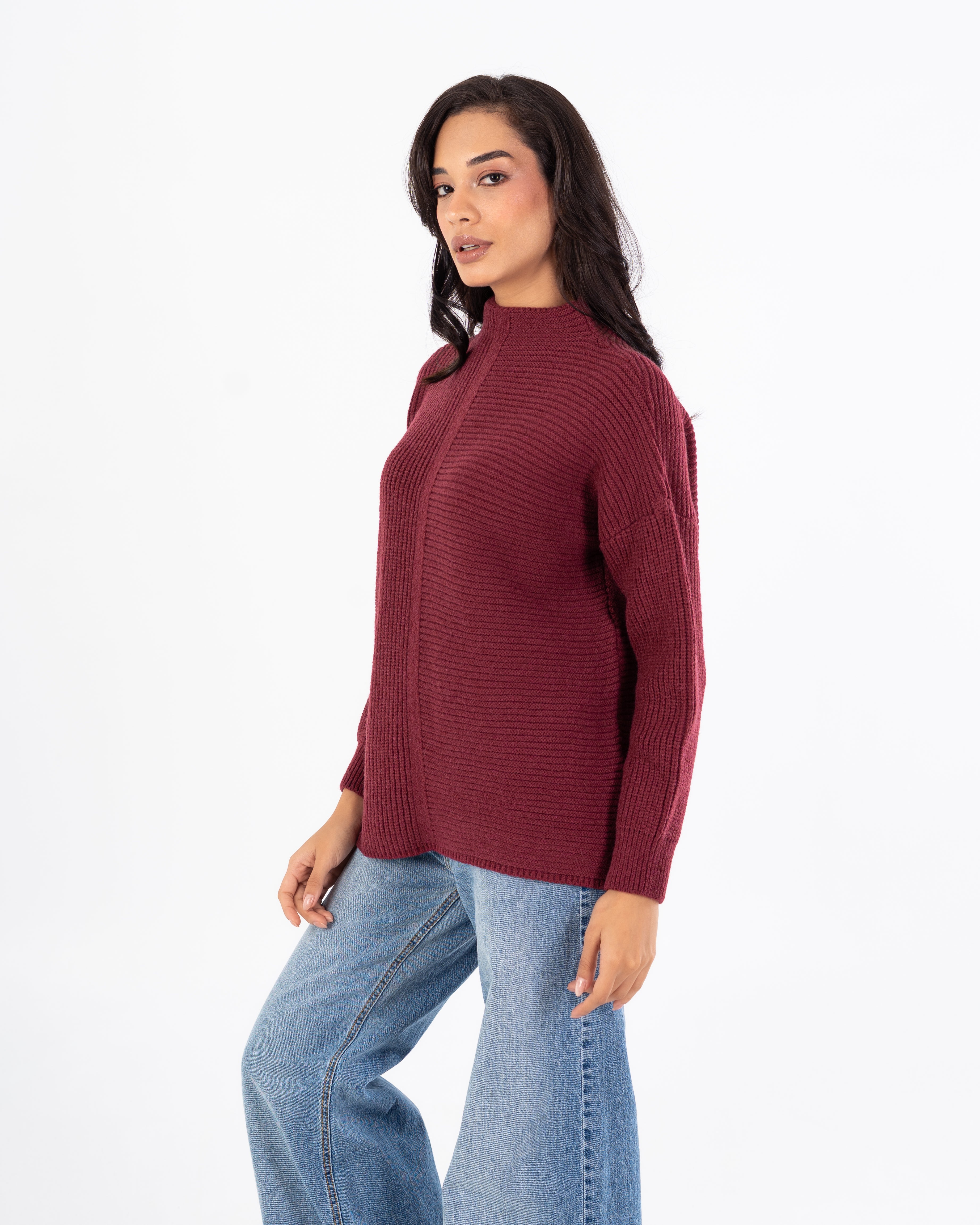 بلوفر سادة برقبة طويلة - خط وسط فاتح