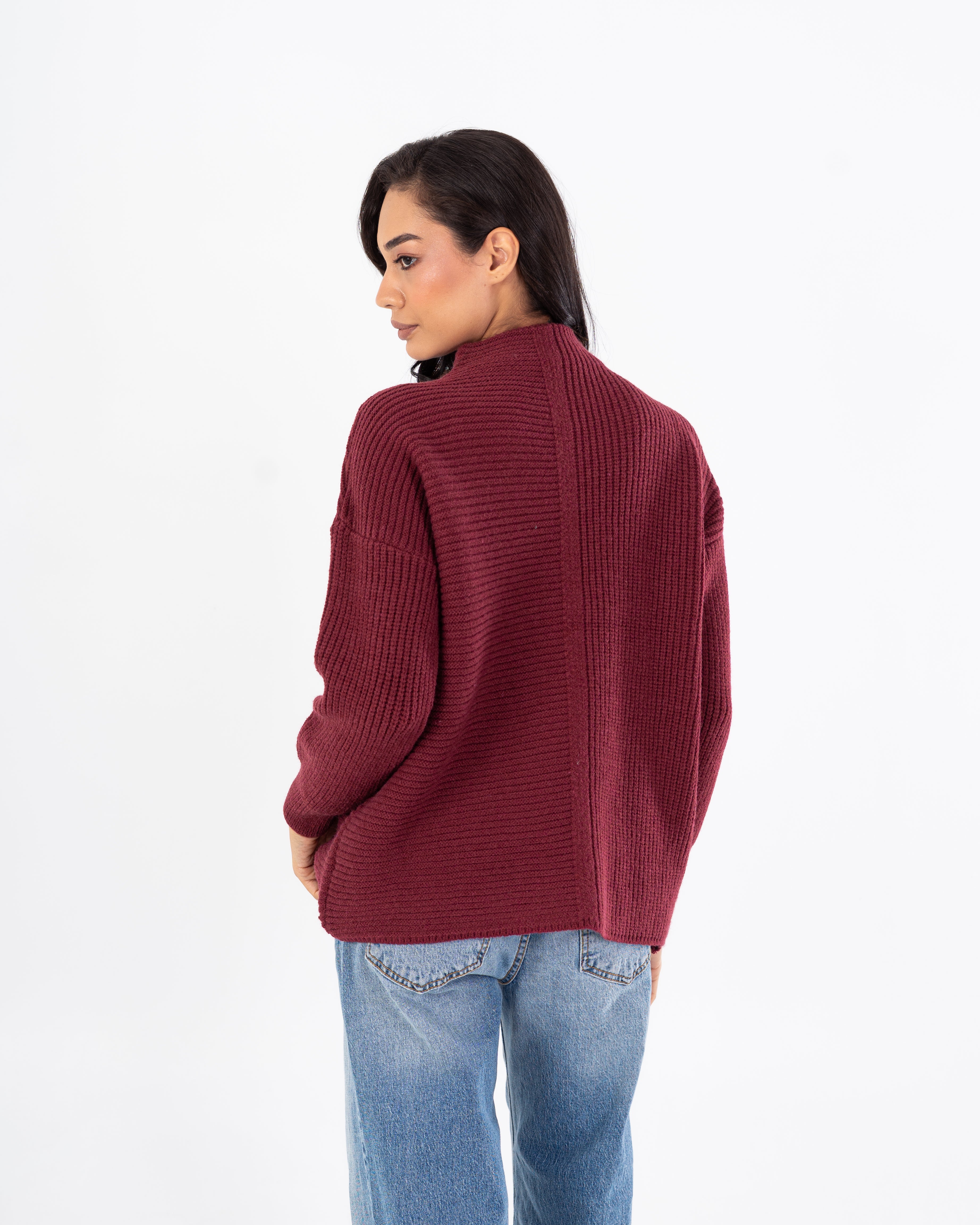 بلوفر سادة برقبة طويلة - خط وسط فاتح