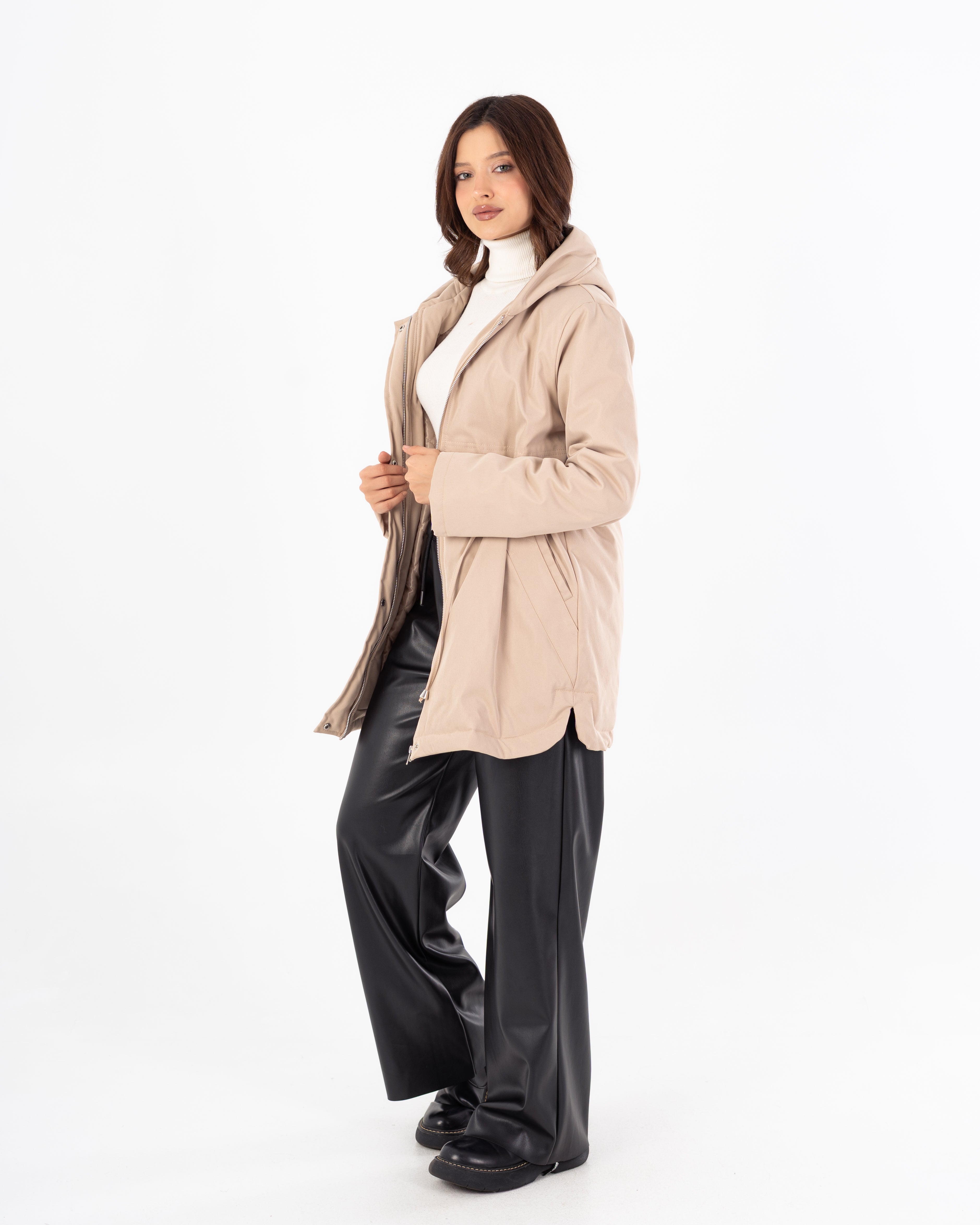 جاكيت طويل من الجبردين – بغطاء رأس (سحّاب وأزرار كبسولة)