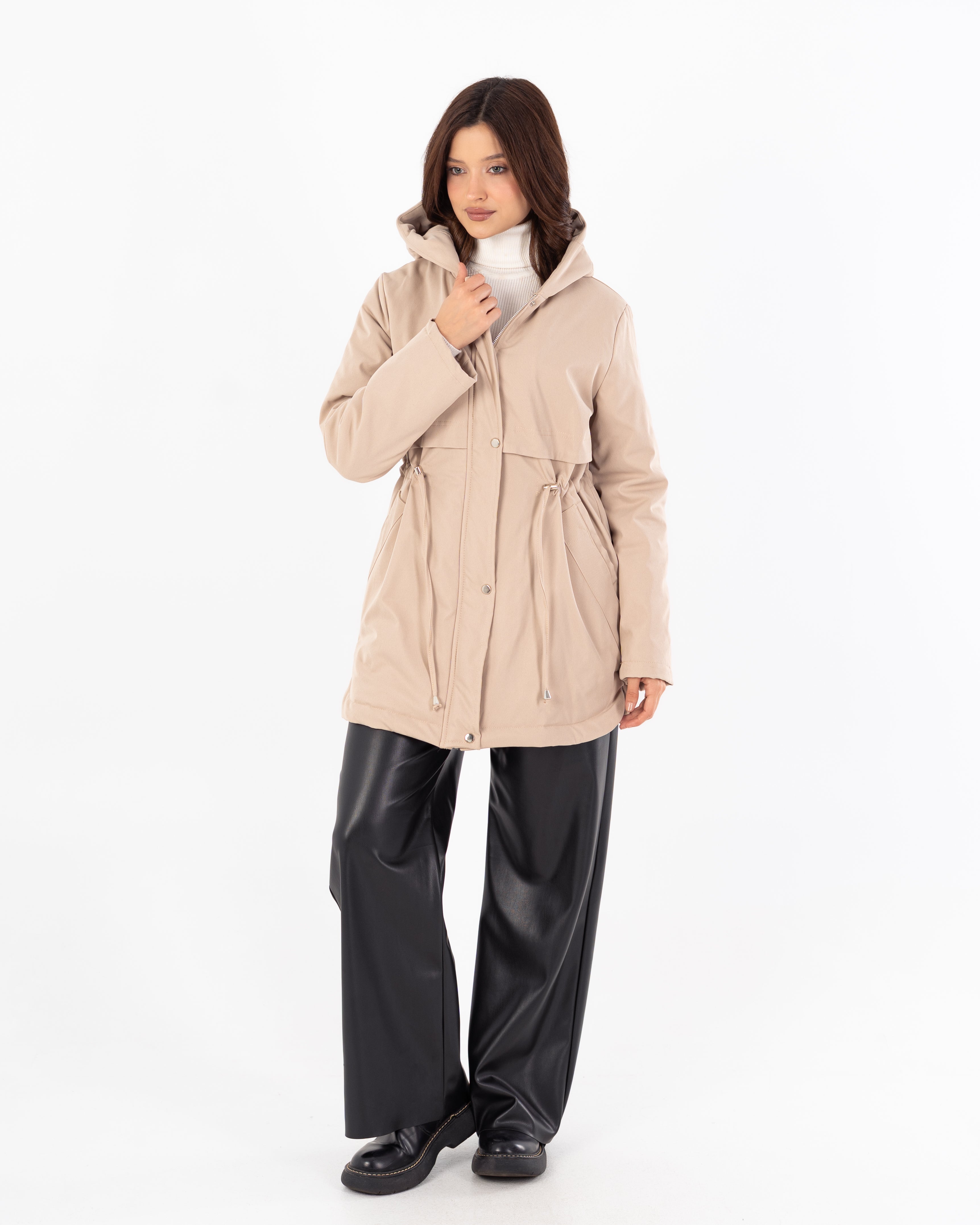 جاكيت طويل من الجبردين – بغطاء رأس (سحّاب وأزرار كبسولة)