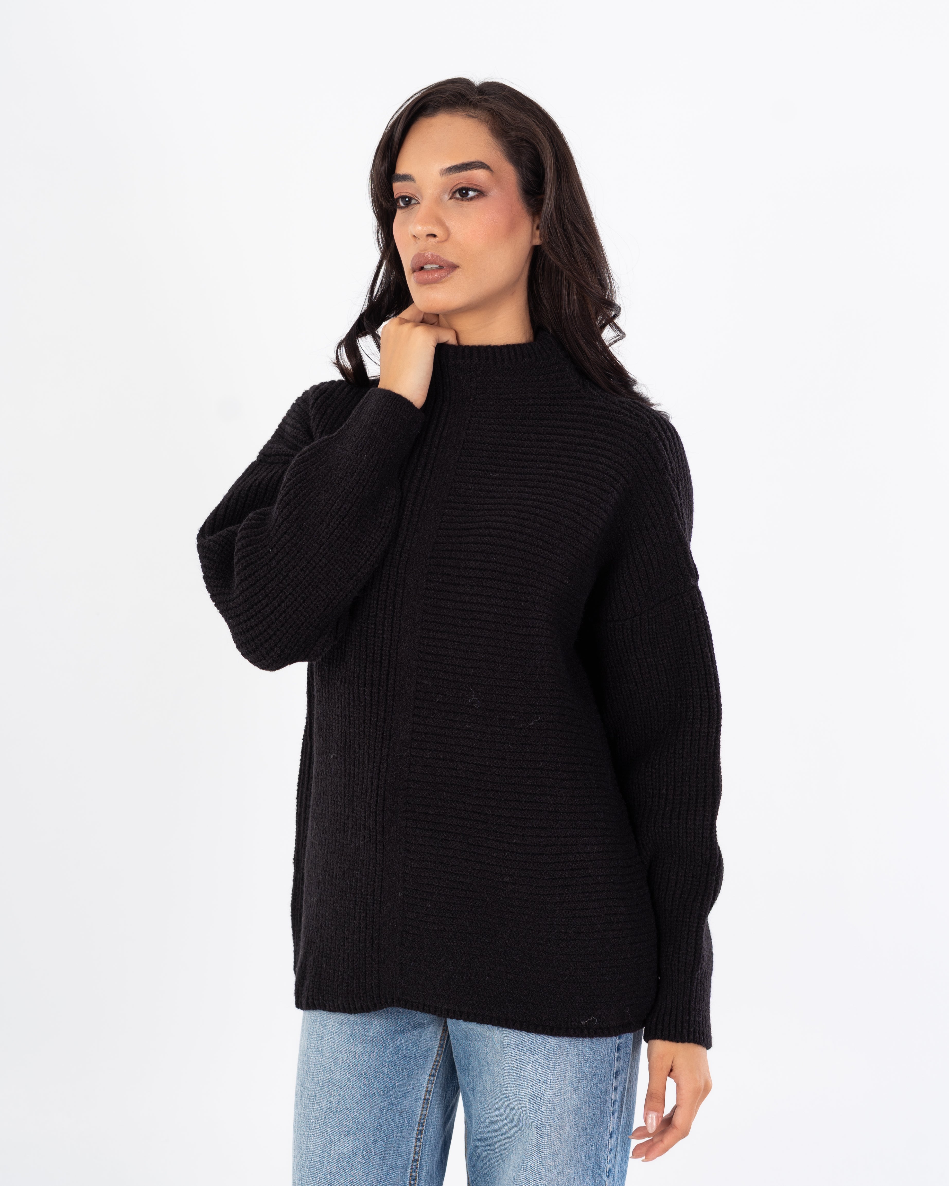 بلوفر سادة برقبة طويلة - خط وسط فاتح