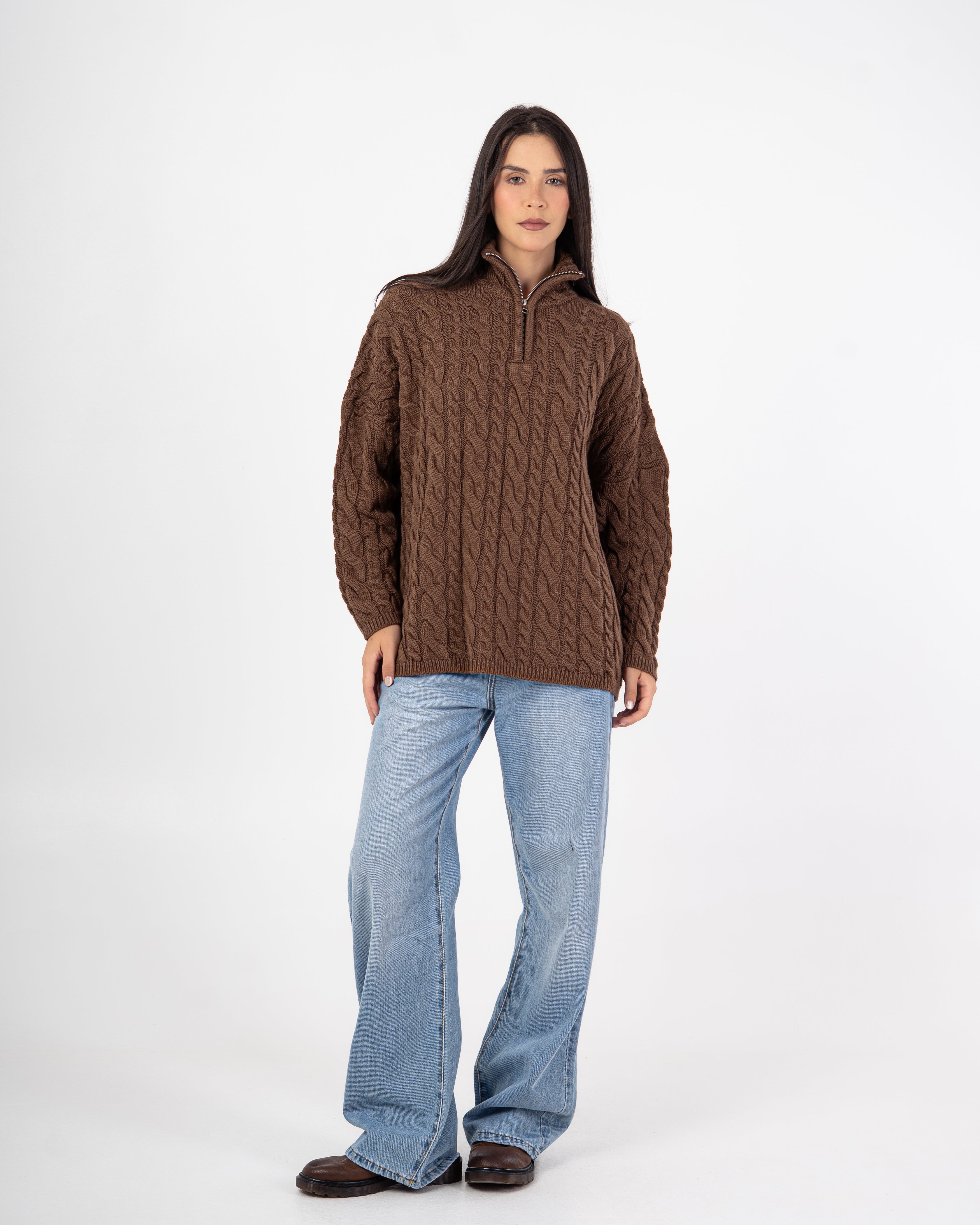 Knitwear Pullover – Braided Pattern (With Zipper Neck)
