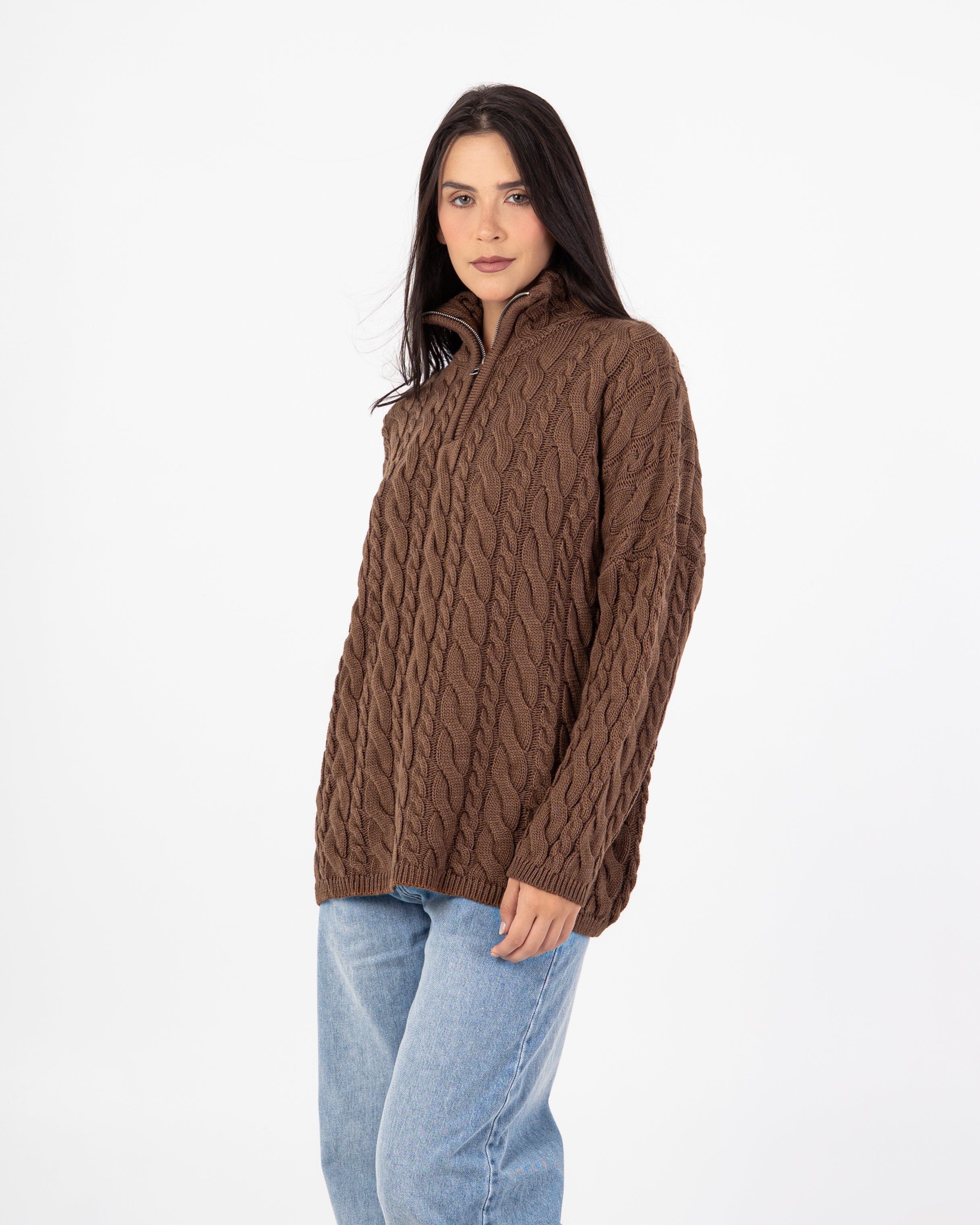 Knitwear Pullover – Braided Pattern (With Zipper Neck)