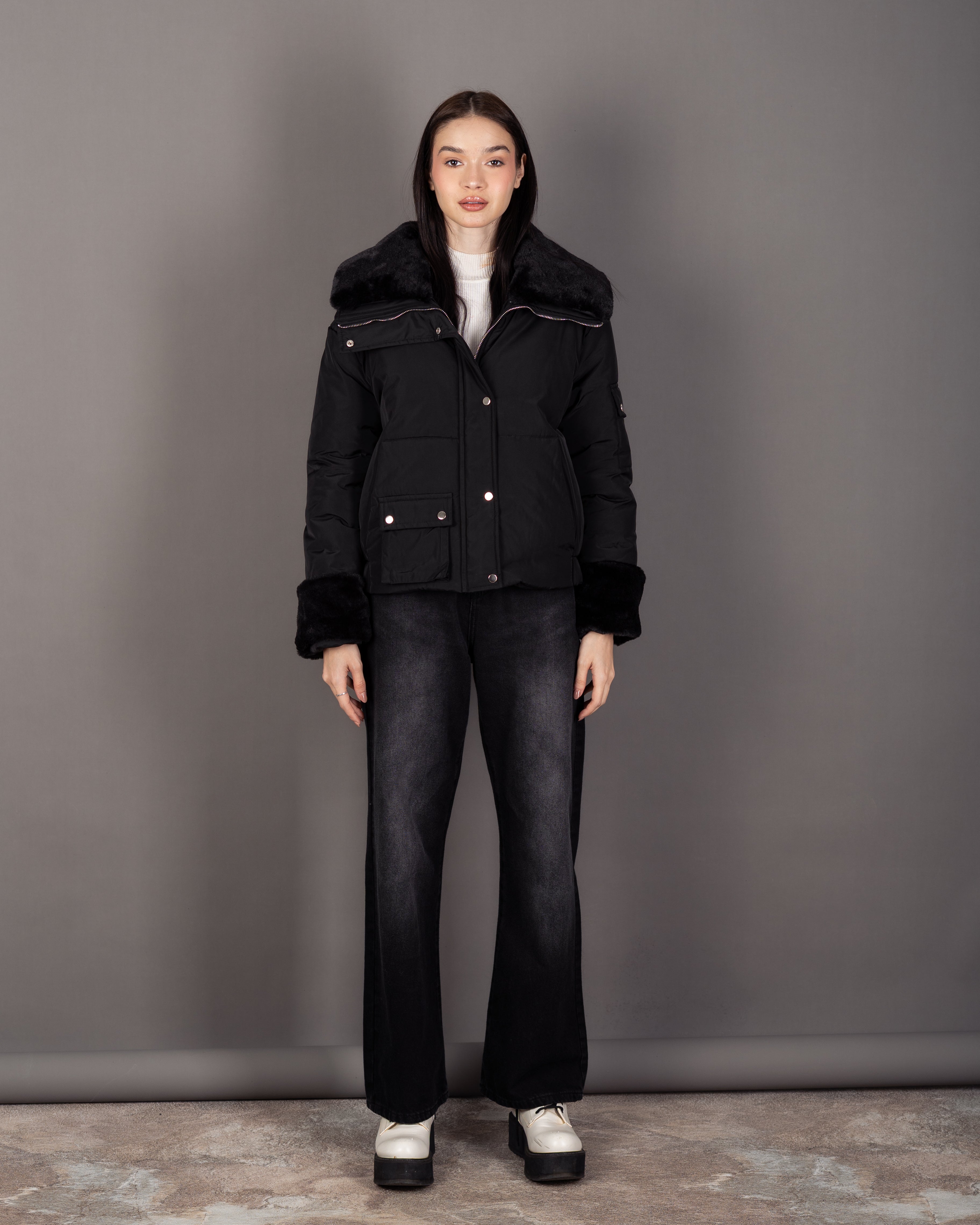 Waterproof Jacket With-  (Fur-Trimmed) Sleeves And Lining