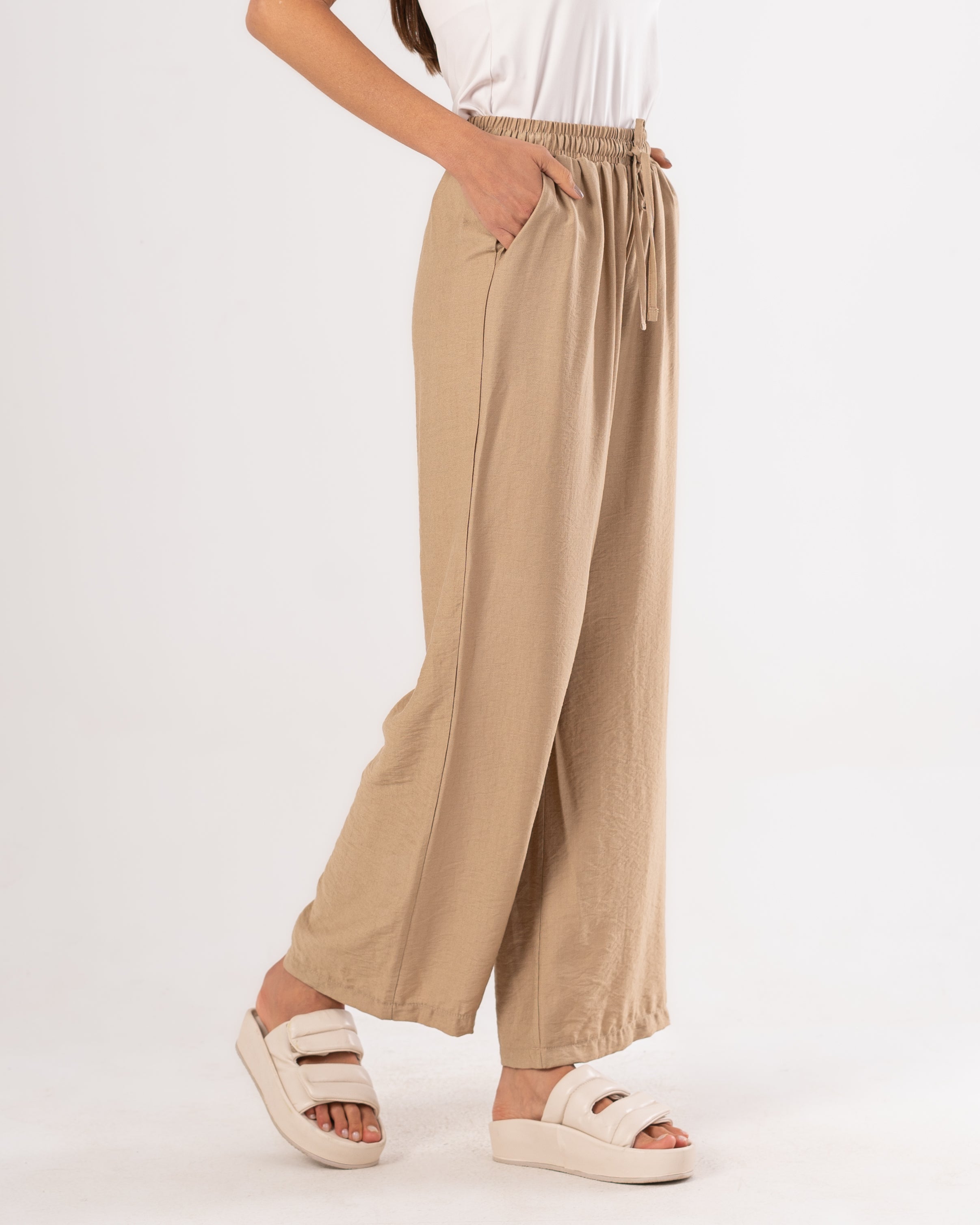 Plain Linen Trouser - ( Drawstring - Elastic Waist )