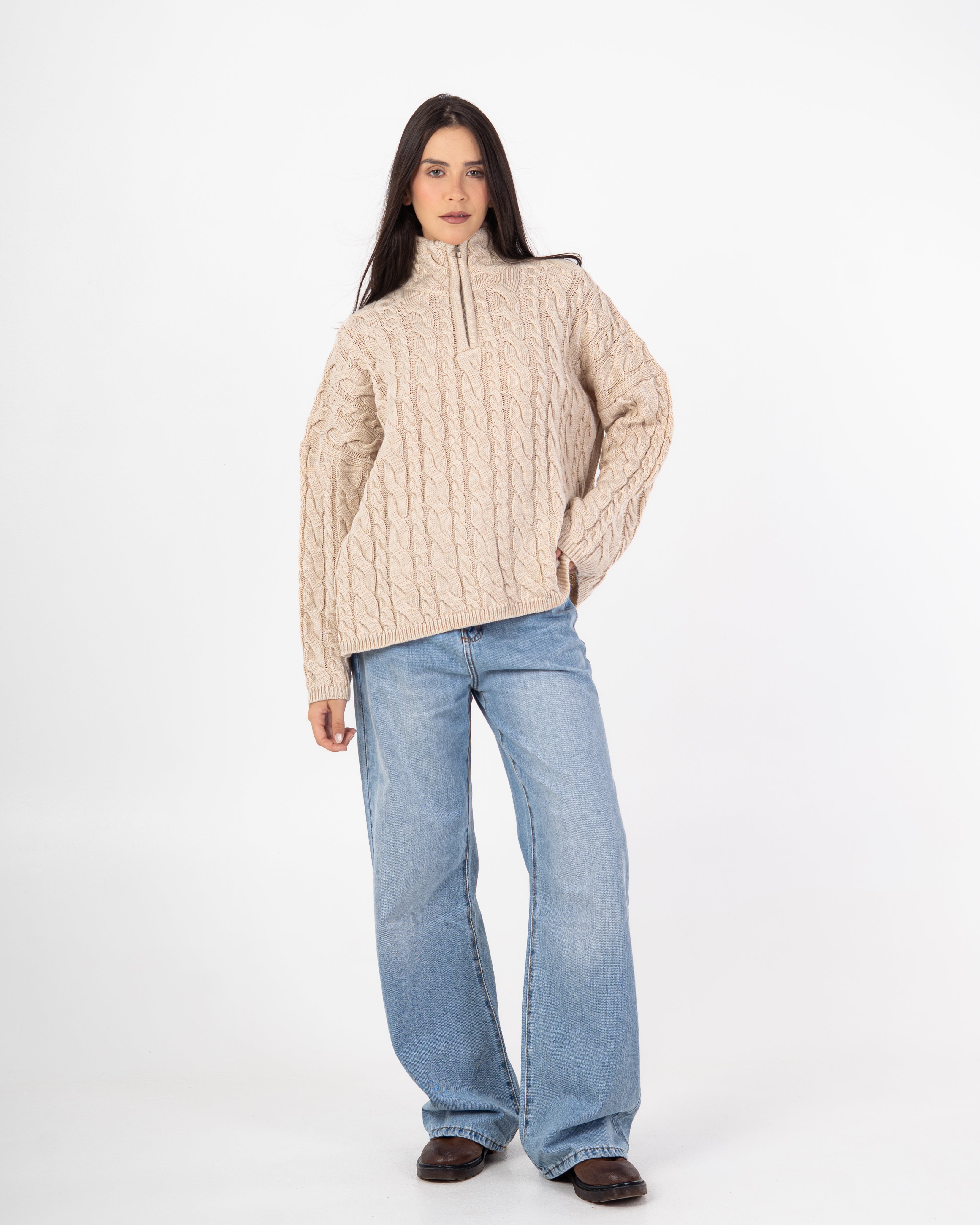 Knitwear Pullover – Braided Pattern (With Zipper Neck)
