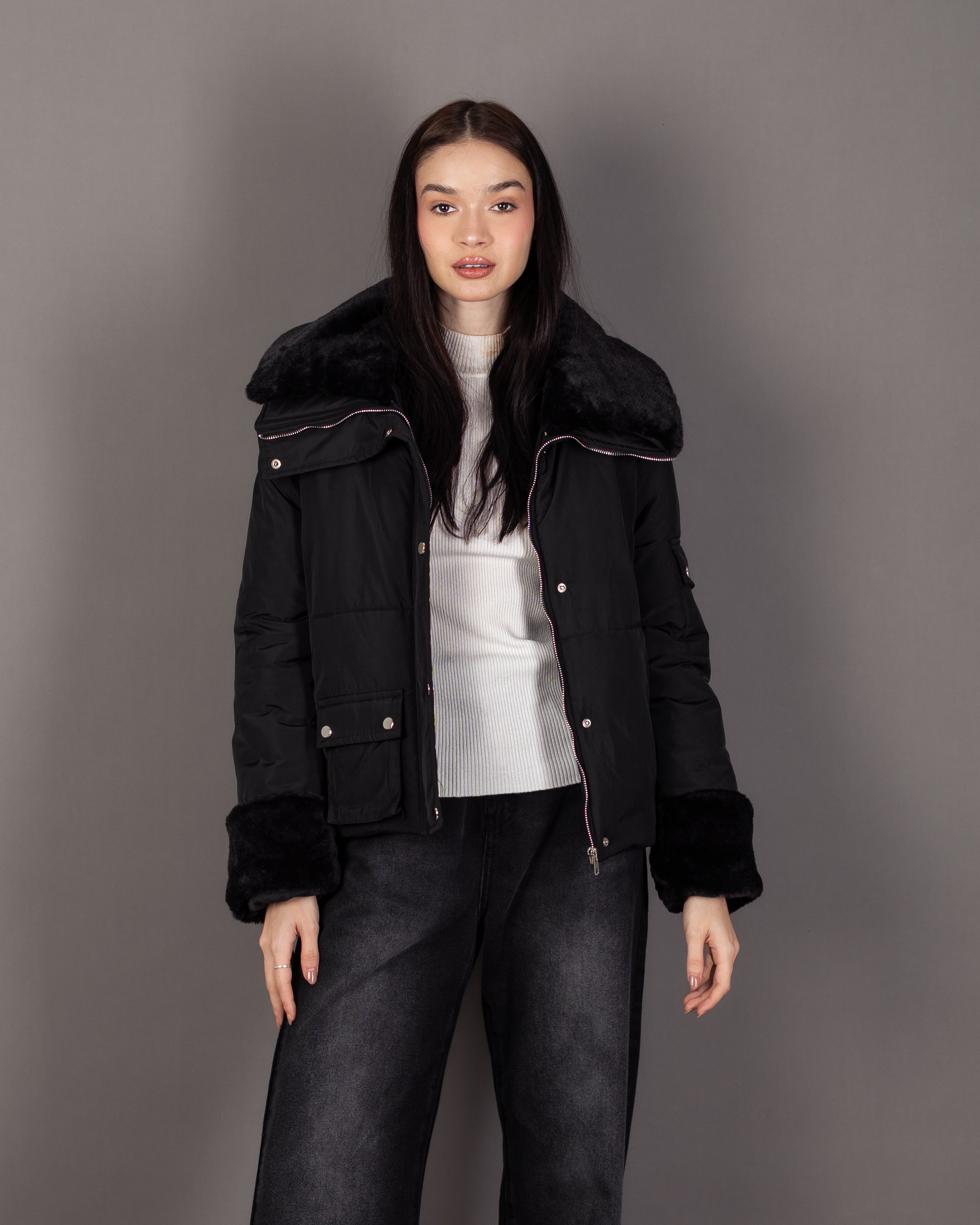 Waterproof Jacket With-  (Fur-Trimmed) Sleeves And Lining