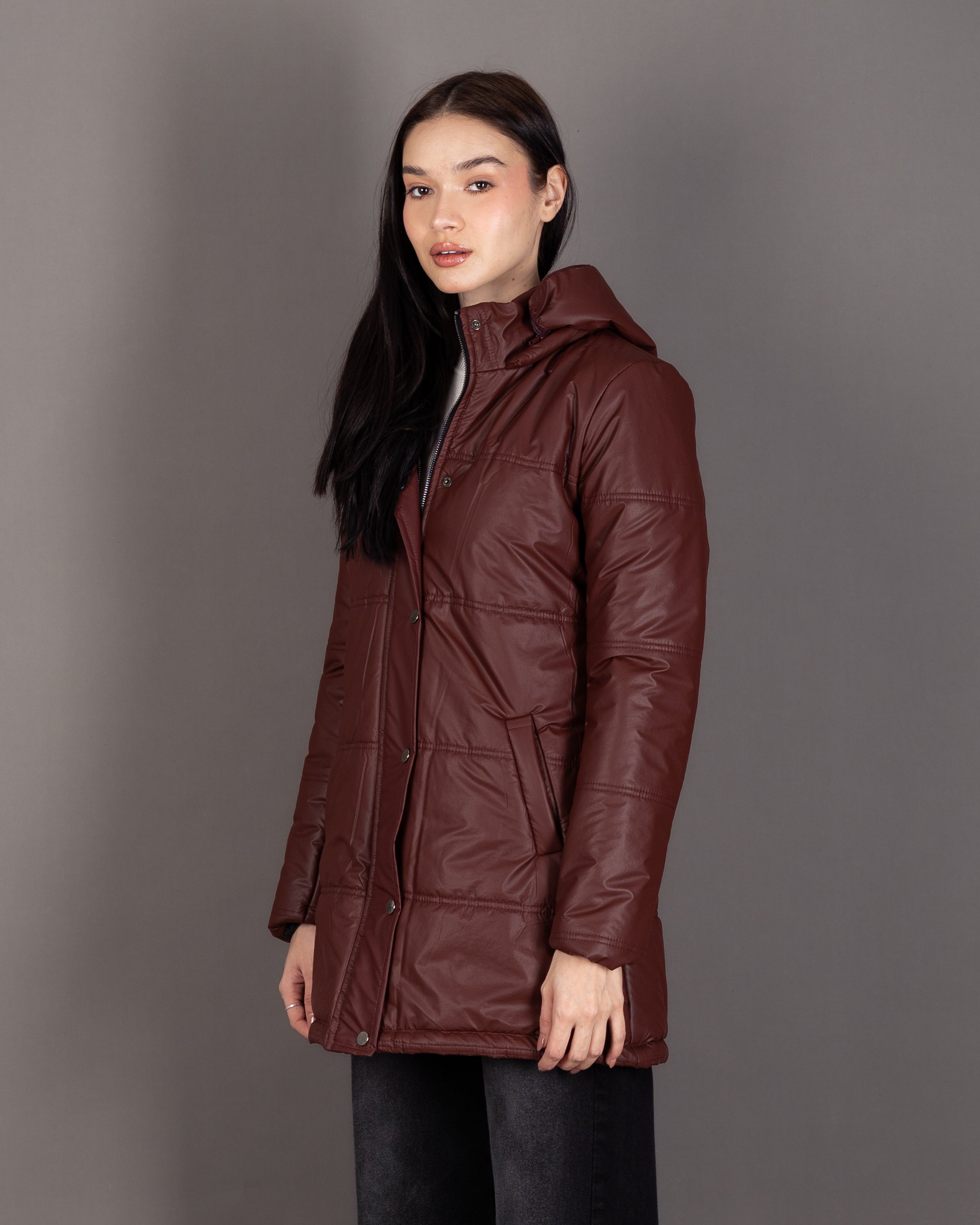 Long Hooded Jacket - With Snap Buttons