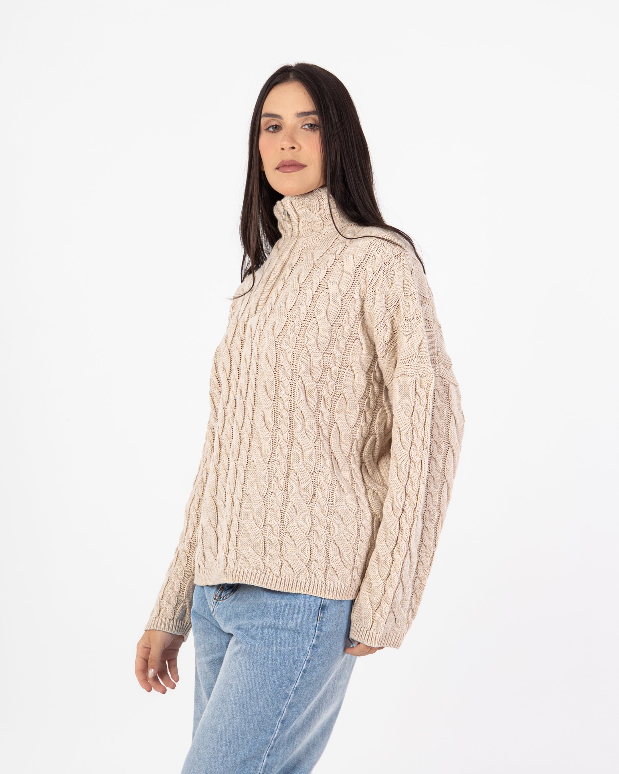 Knitwear Pullover – Braided Pattern (With Zipper Neck)