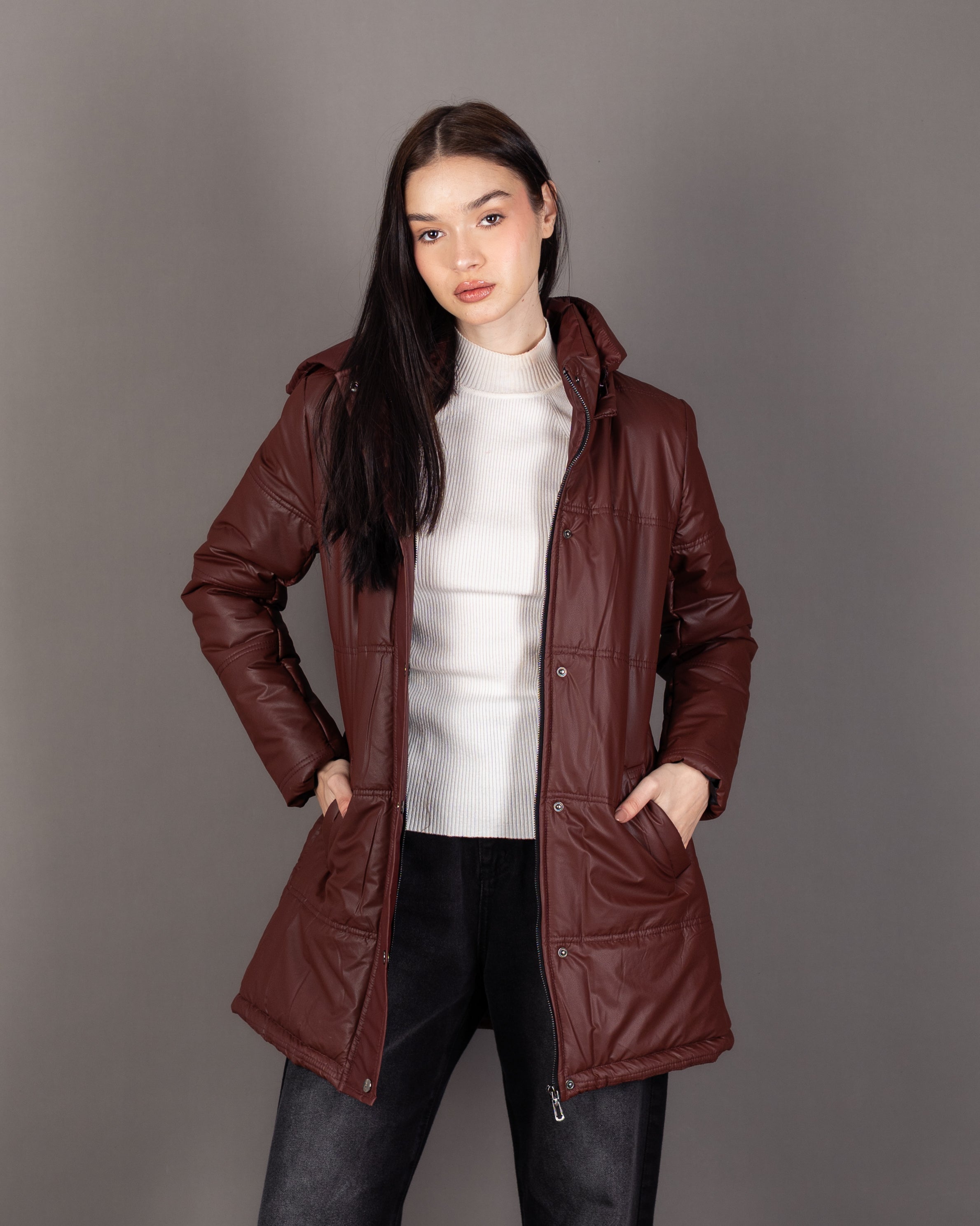 Long Hooded Jacket - With Snap Buttons